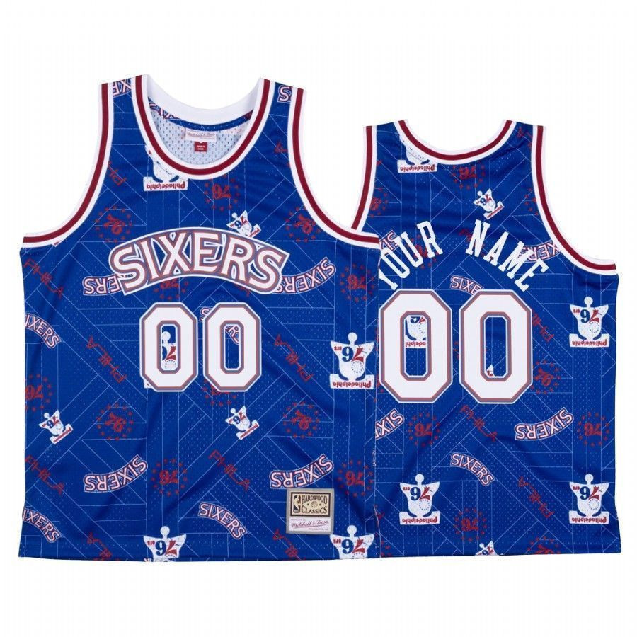 Men's Custom 00 Philadelphia 76ers Blue Tear Up Pack Jersey