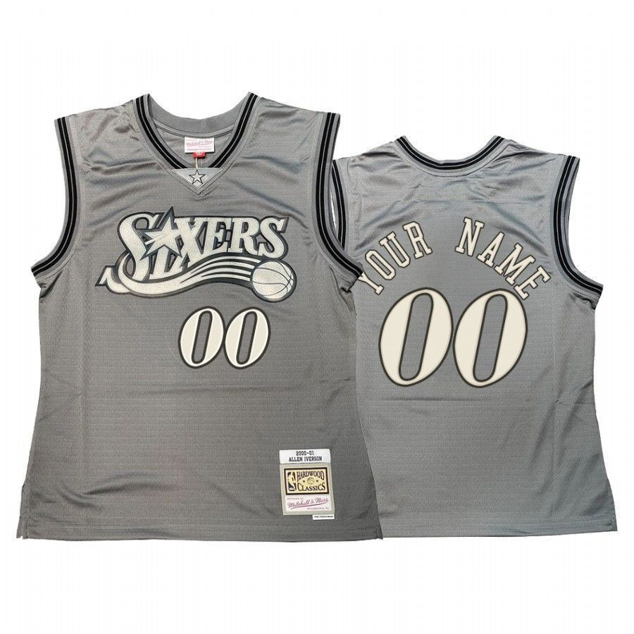 Men's Custom 00 Philadelphia 76ers Hardwood Classics Jersey Gray