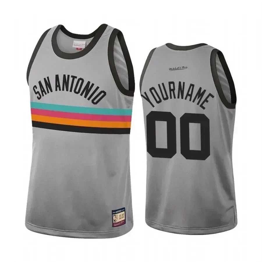 Men's Custom 00 San Antonio Spurs Silver Hardwood Classics Jersey