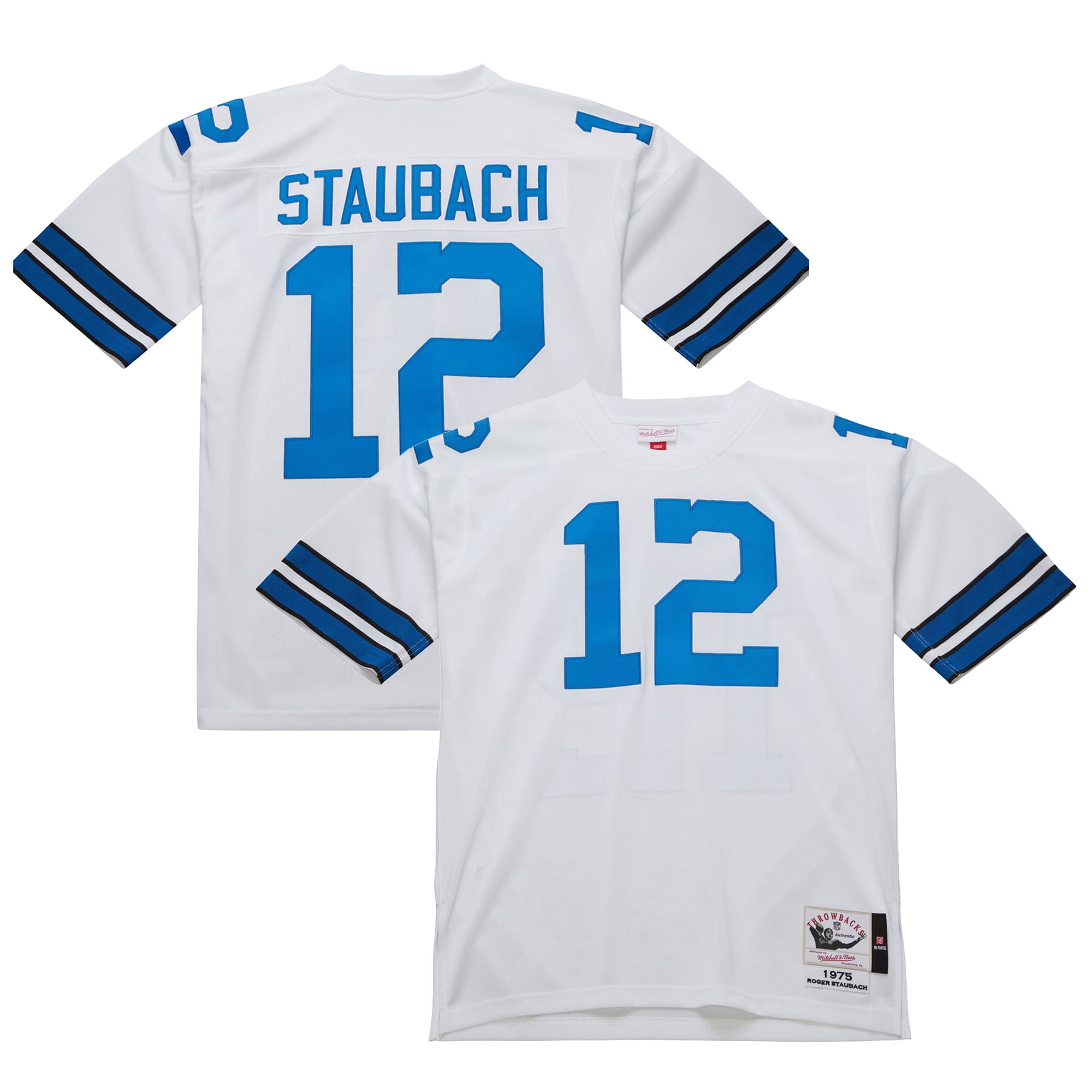 Men's Dallas Cowboys 1975 Roger Staubach Mitchell & Ness White Throwback Retired Player Jersey Js8108