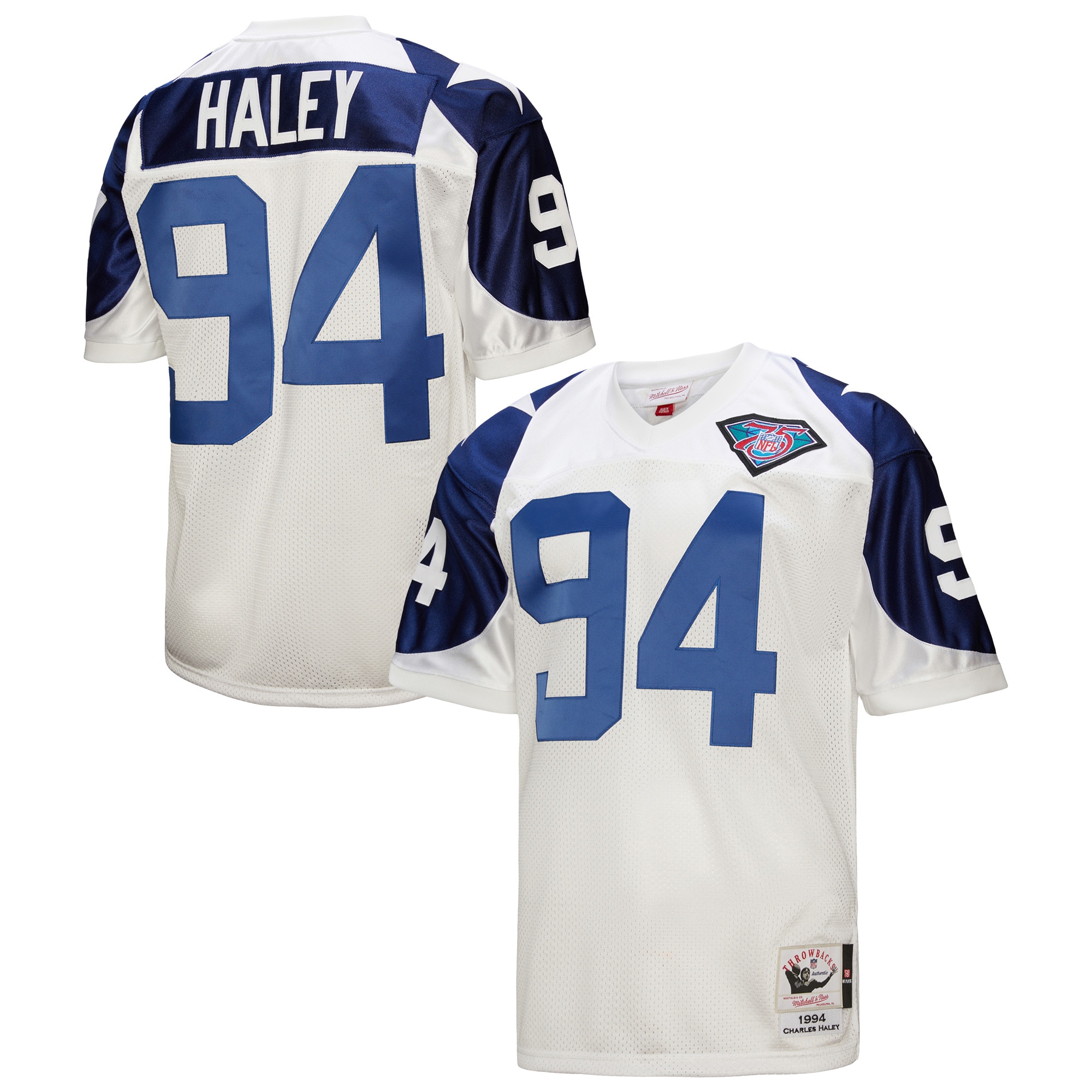 Men's Dallas Cowboys 1994 Charles Haley Mitchell & Ness White Throwback Retired Player Jersey Js9100