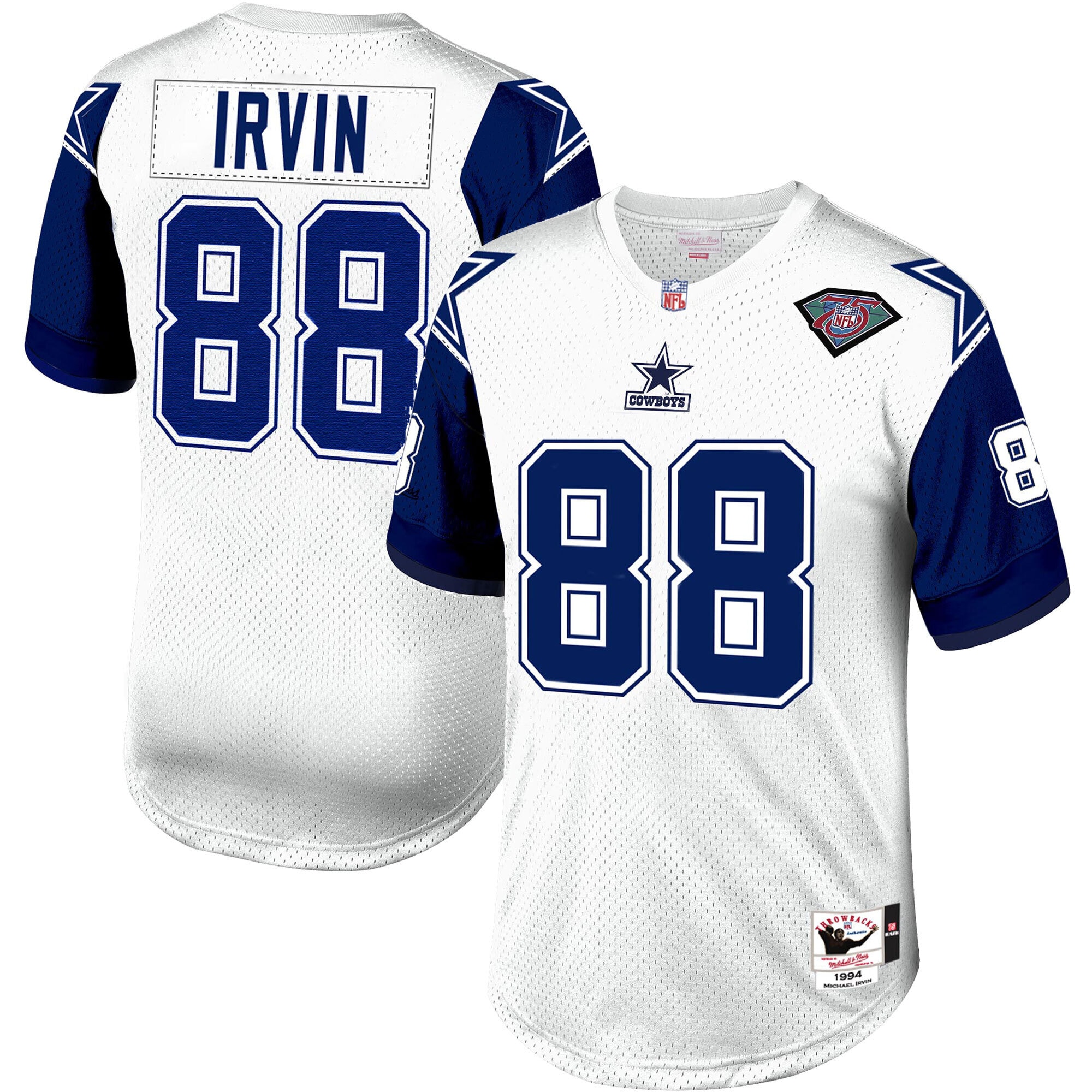 Men's Dallas Cowboys 1994 Michael Irvin Mitchell & Ness White Throwback Retired Player Jersey Js4553