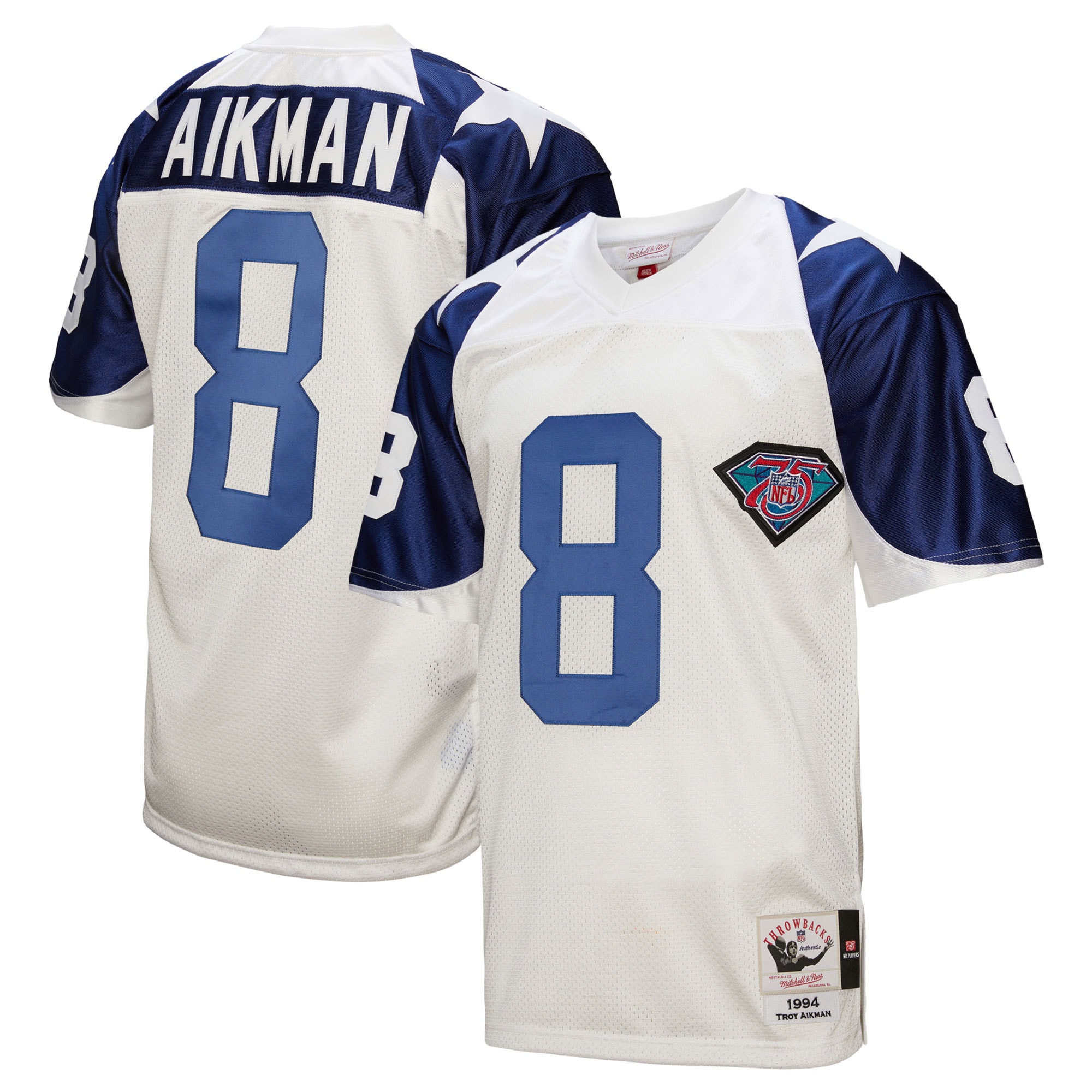 Men's Dallas Cowboys 1994 Troy Aikman Mitchell & Ness White Throwback Retired Player Jersey Js5875