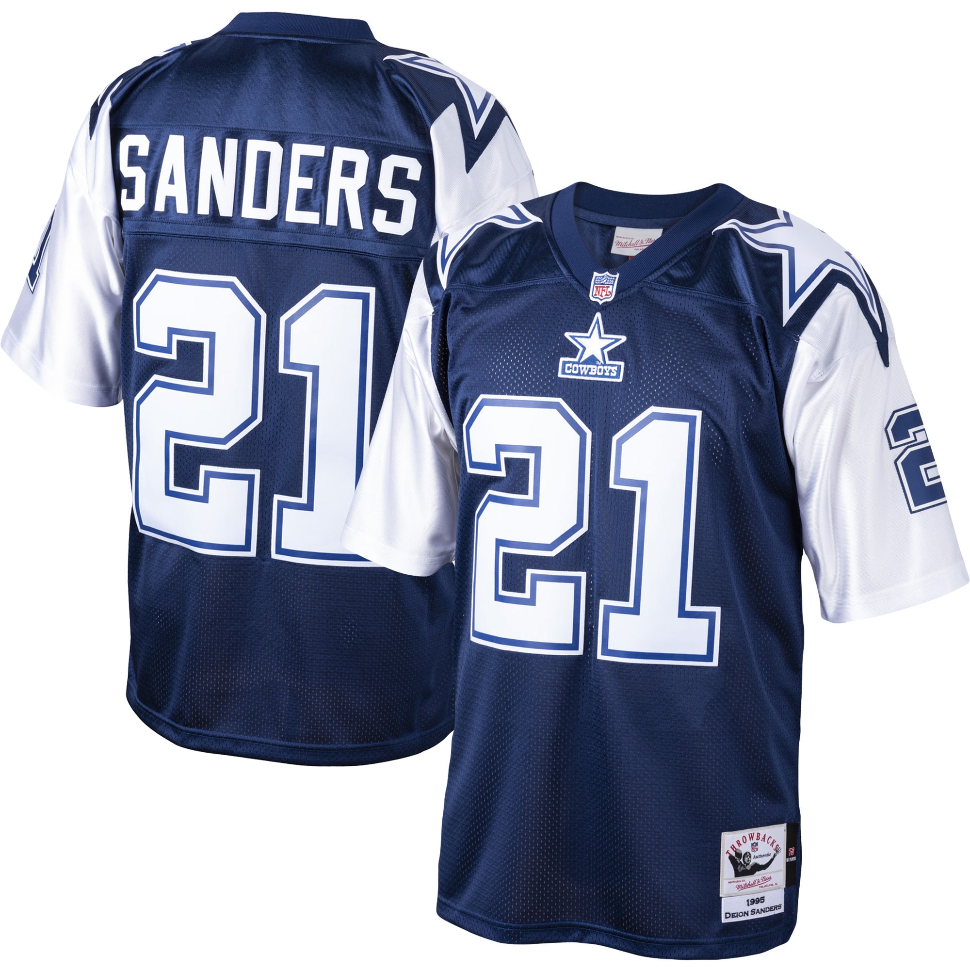 Men's Dallas Cowboys 1995 Deion Sanders Mitchell & Ness Navy Throwback Retired Player Jersey Js3073