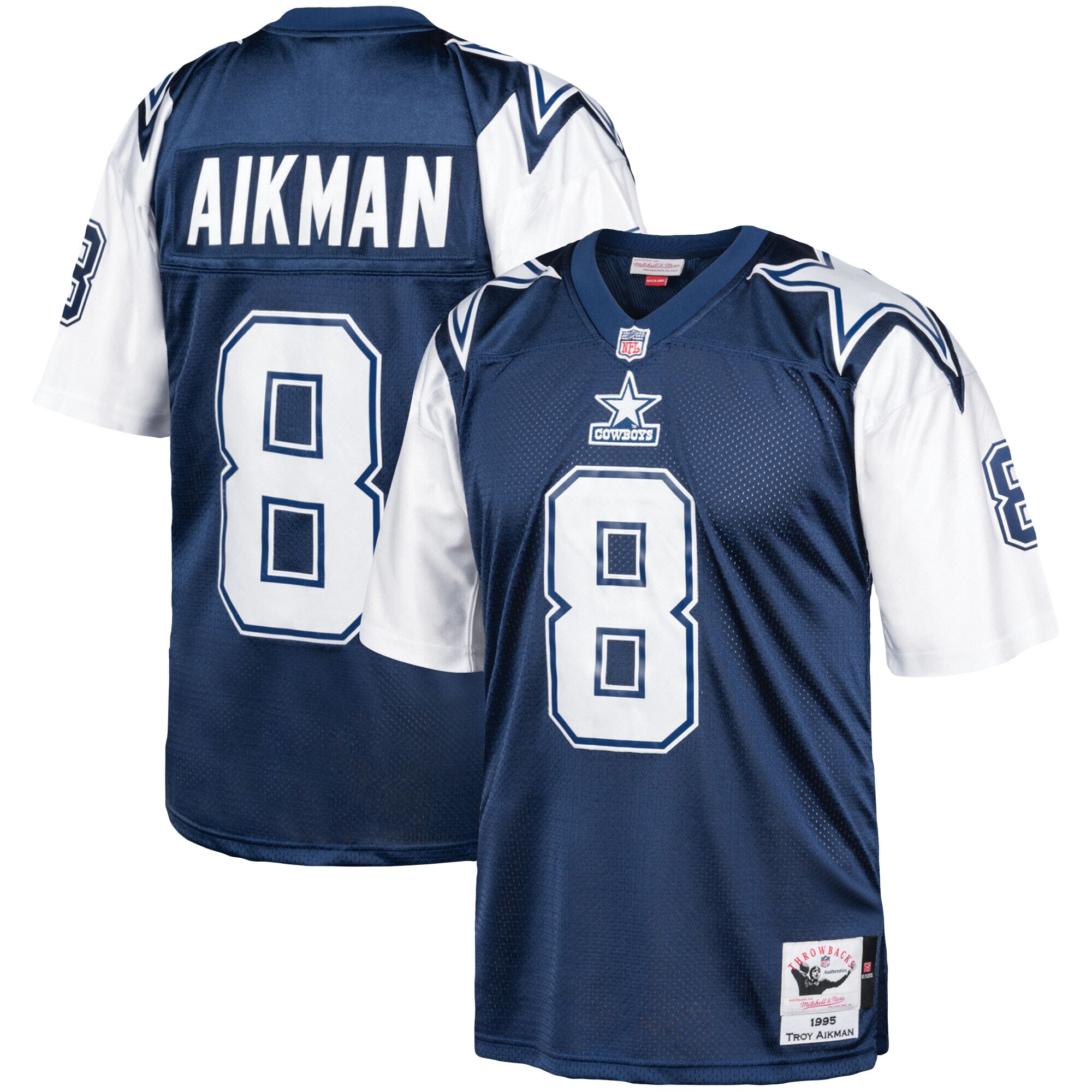 Men's Dallas Cowboys 1995 Troy Aikman Mitchell & Ness Navy Throwback Retired Player Jersey Js8285