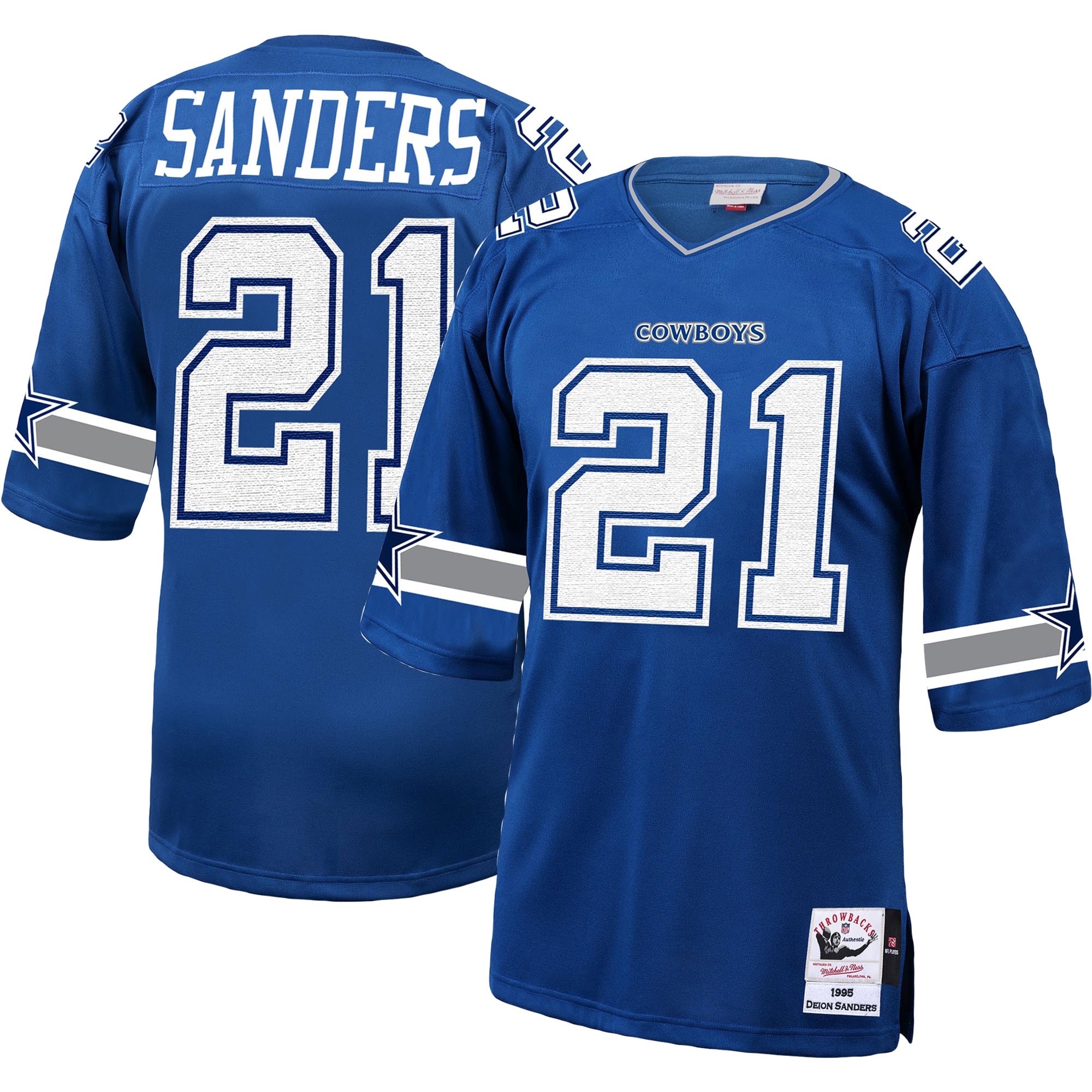 Men's Dallas Cowboys 1996 Deion Sanders Mitchell & Ness Royal Throwback Retired Player Jersey Js7584