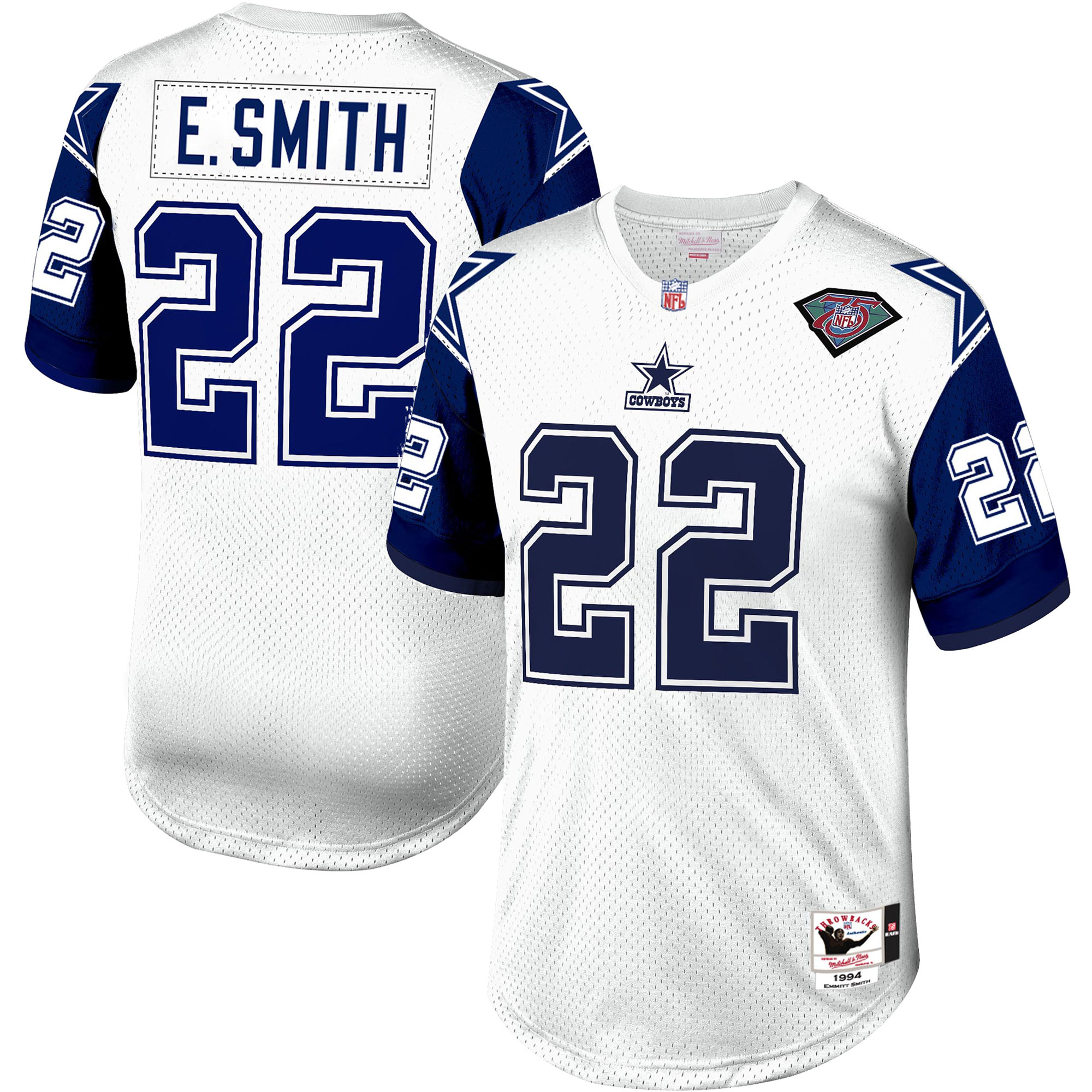 Men's Dallas Cowboys 1996 Emmitt Smith Mitchell & Ness White Throwback Retired Player Jersey Js6580