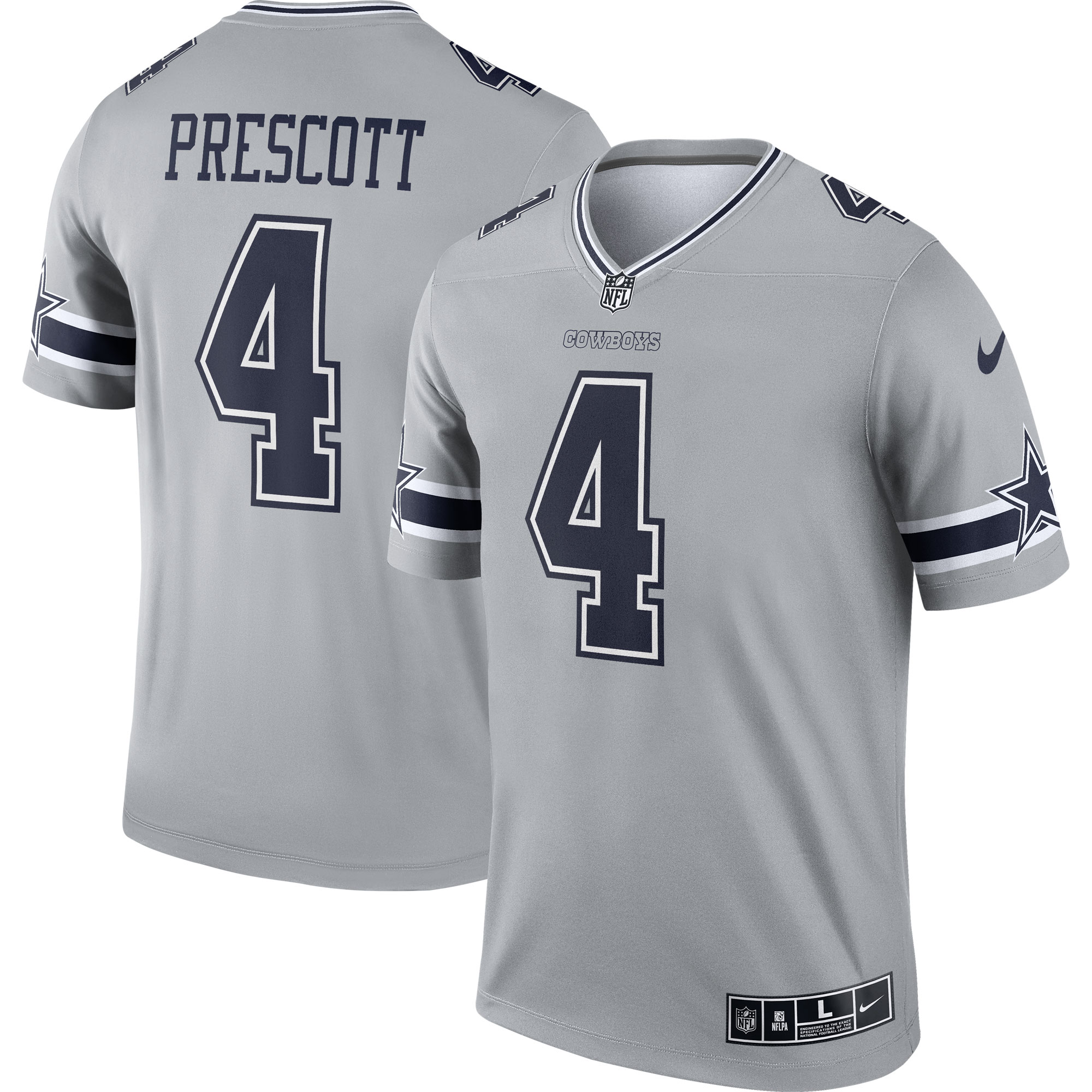 Men's Dallas Cowboys Dak Prescott Gray Inverted Legend Player Performance Top Js9352