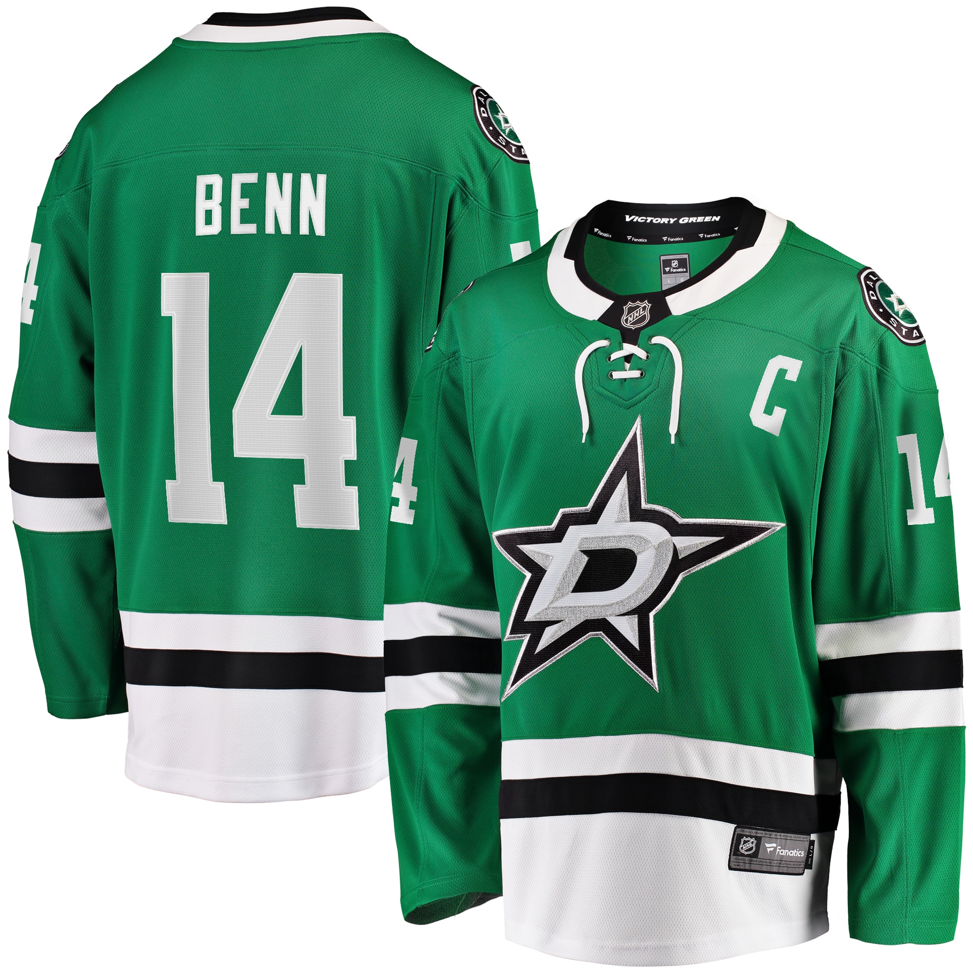 Men's Dallas Stars Jamie Benn Kelly Green Captain Patch Home Breakaway Jersey