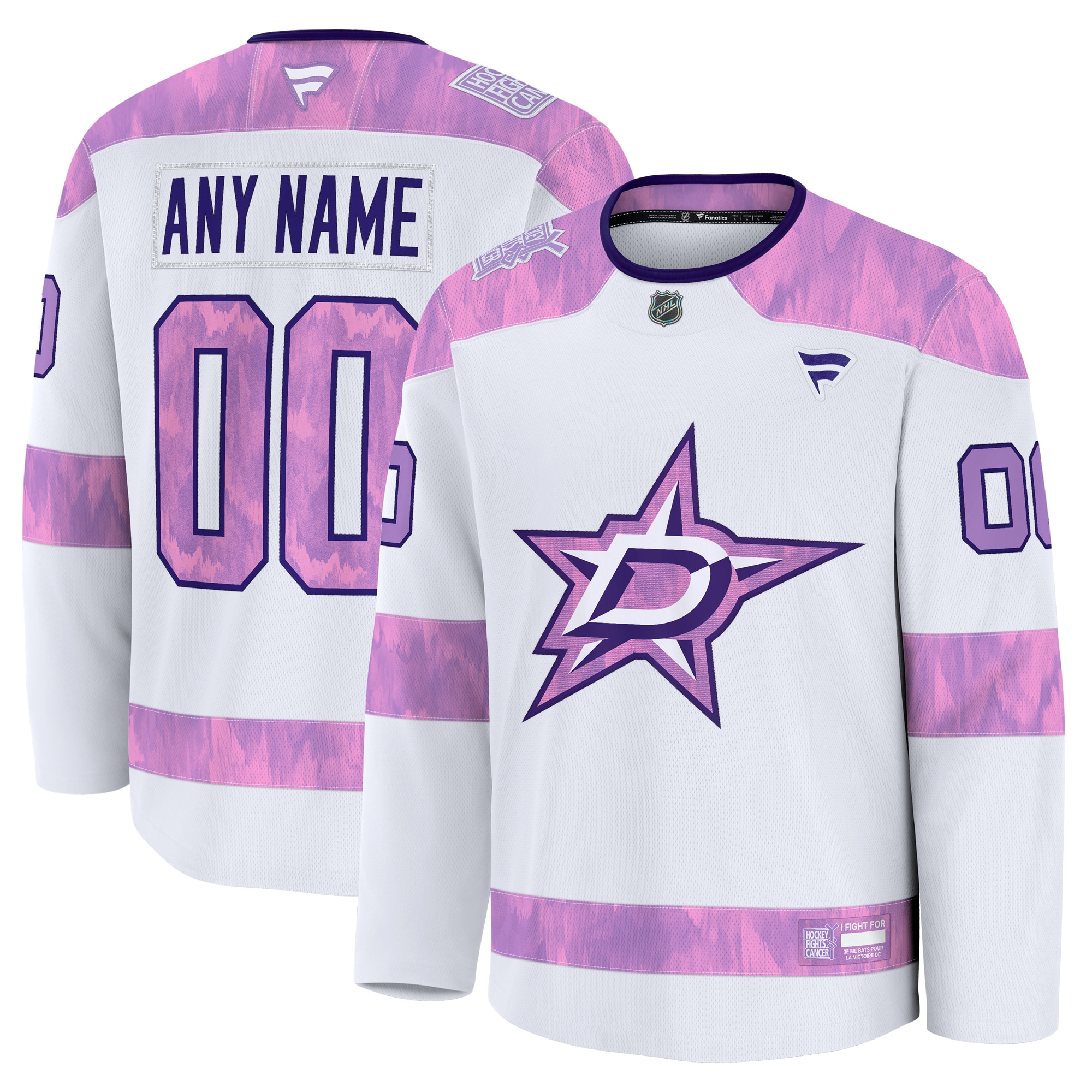 Men's Dallas Stars White 2024 Hockey Fights Cancer Custom Practice Jersey
