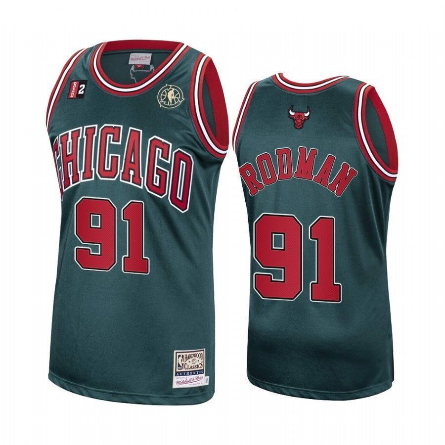 Men's Dennis Rodman 91 Chicago Bulls Green Hardwood Classics Jersey