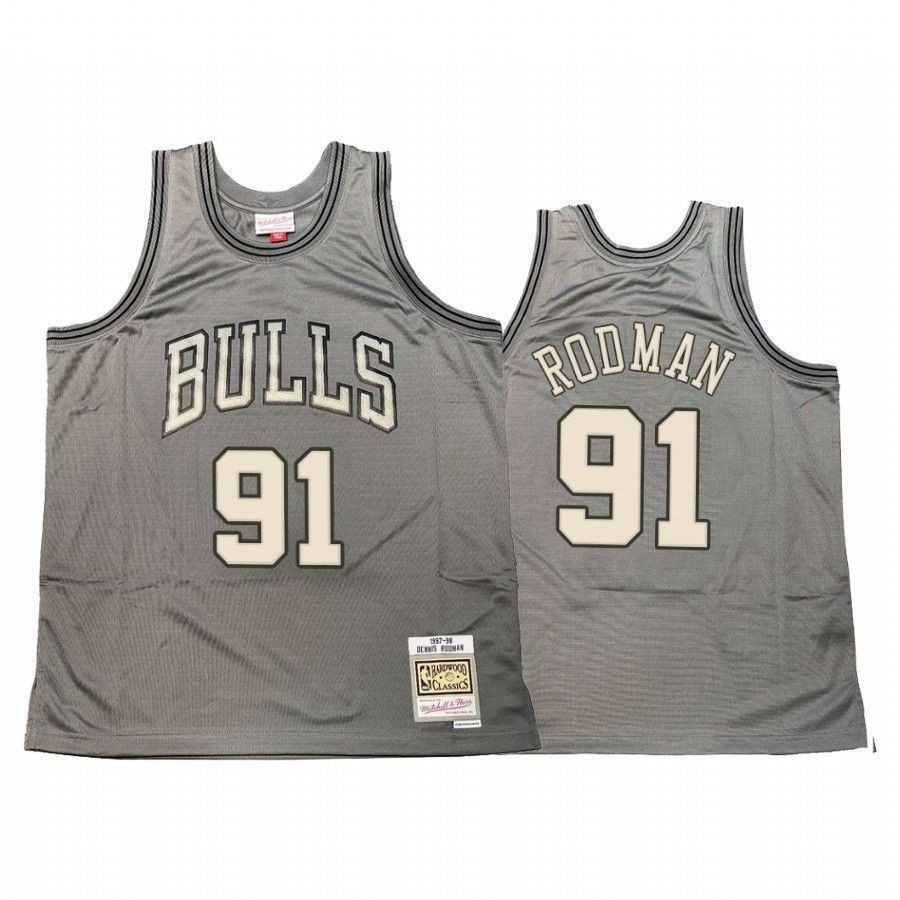 Men's Dennis Rodman 91 Chicago Bulls Hardwood Classics Jersey Gray