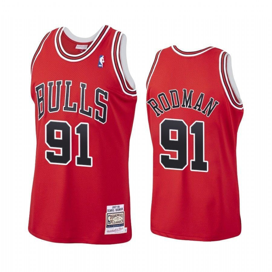 Men's Dennis Rodman 91 Chicago Bulls Red Hardwood Classics Jersey