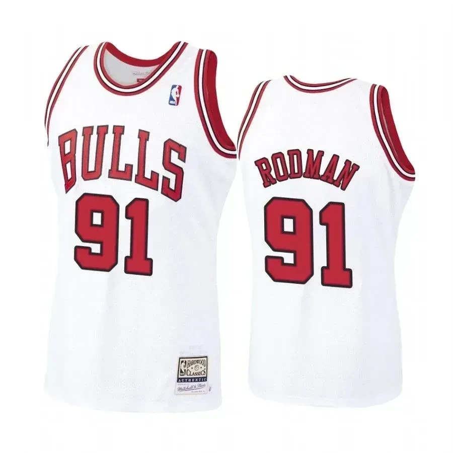 Men's Dennis Rodman 91 Chicago Bulls White Hardwood Classics Jersey