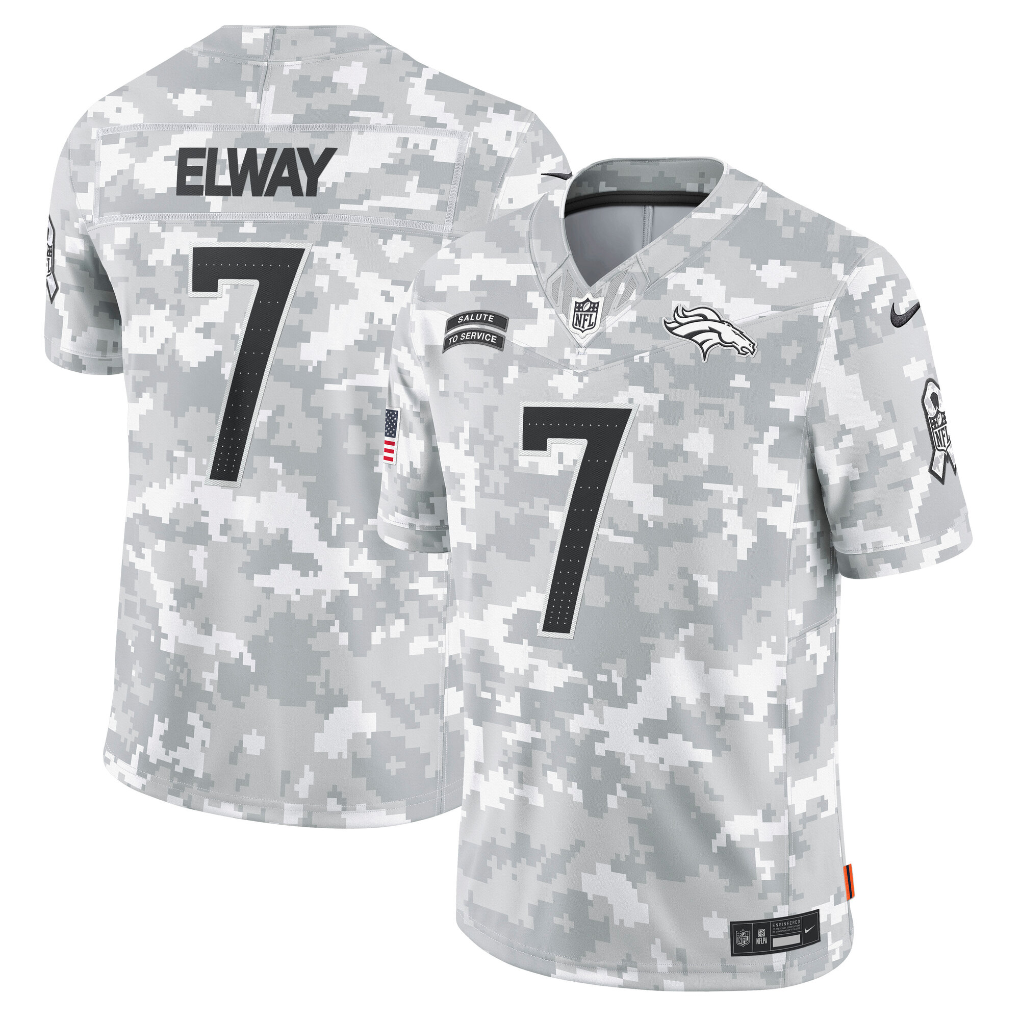 Men's Denver Broncos John Elway Arctic Camo 2024 Salute To Service Retired Player Limited Jersey Js6653