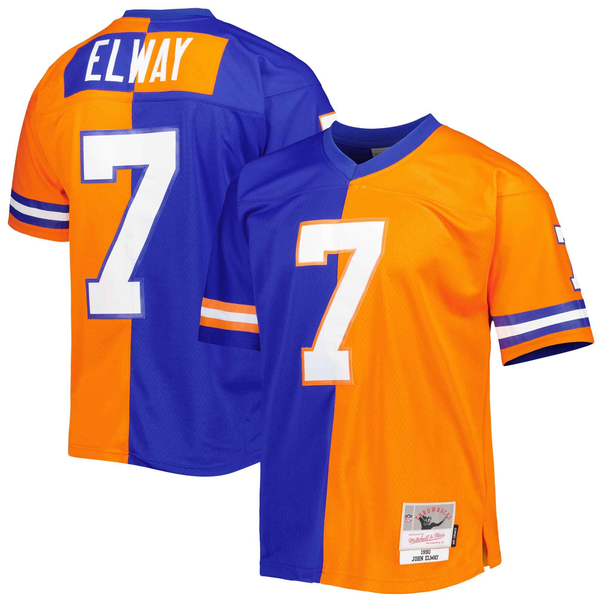 Men's Denver Broncos John Elway Mitchell & Ness Royal/orange 1990 Split Legacy Jersey Js2806
