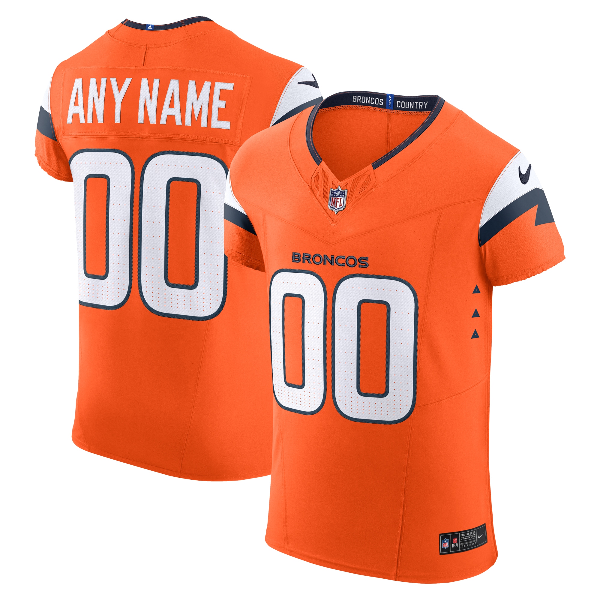 Men's Denver Broncos Orange Team Vapor F.u.s.e. Elite Custom Jersey Js4437