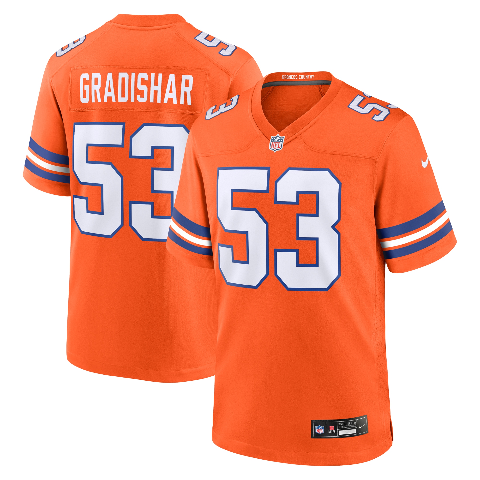 Men's Denver Broncos Randy Gradishar Orange Mile High Collection 1977 Throwback Retired Player Game Jersey Js8408