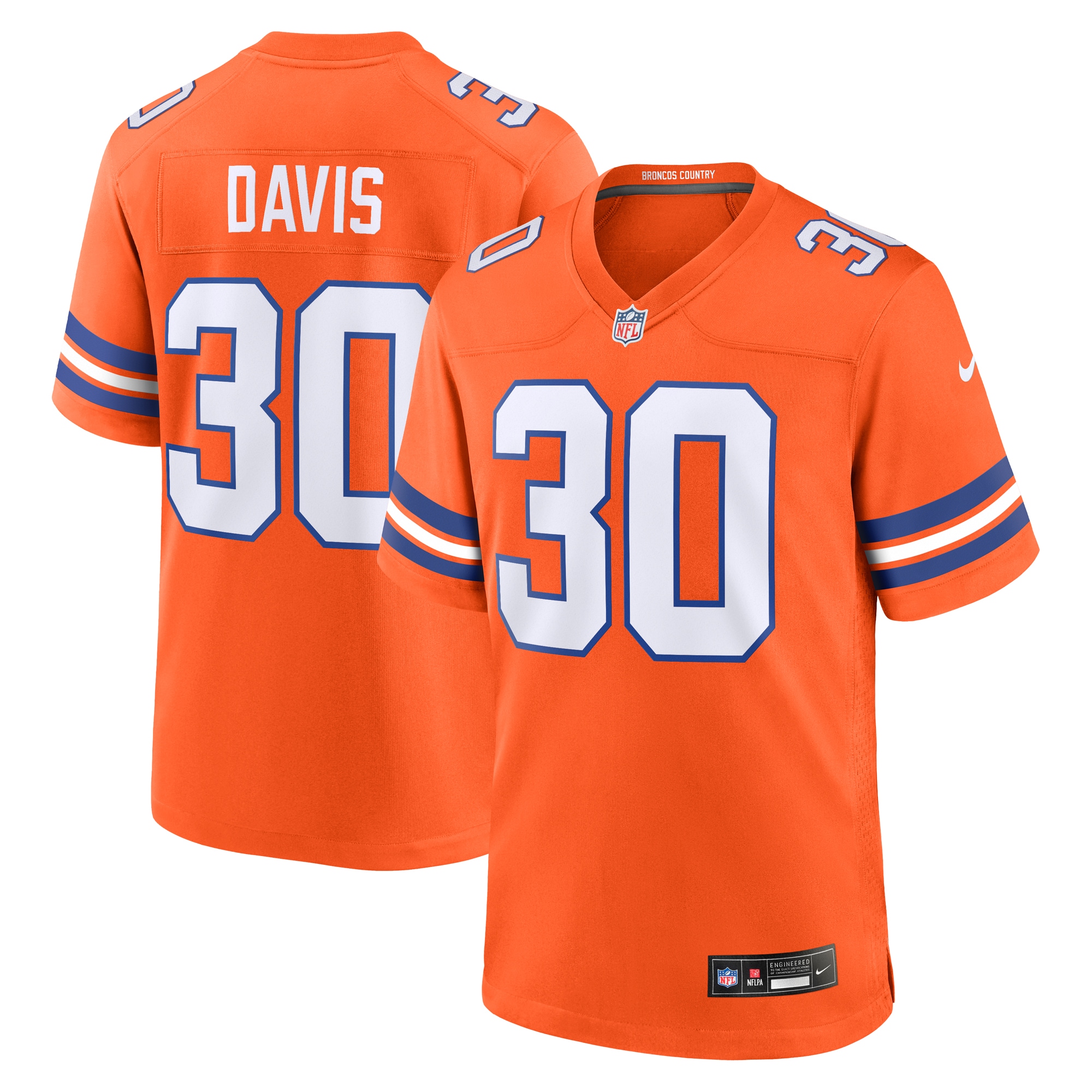 Men's Denver Broncos Terrell Davis Orange Mile High Collection 1977 Throwback Retired Player Game Jersey Js4220