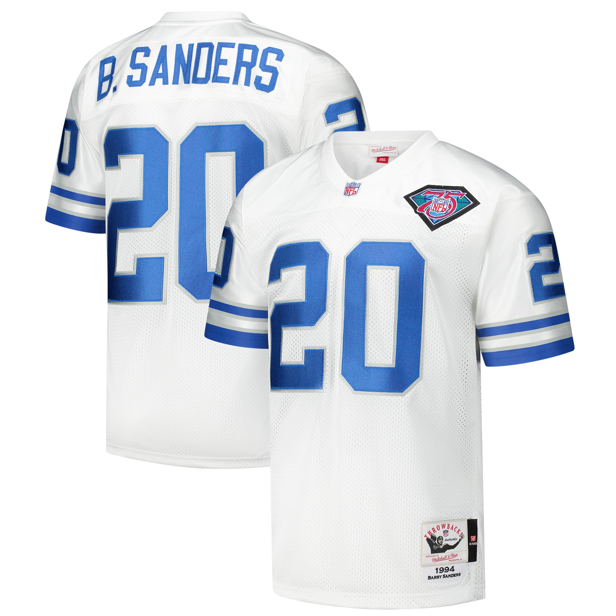 Men's Detroit Lions 1994 Barry Sanders Mitchell & Ness White Throwback Retired Player Jersey Js1487