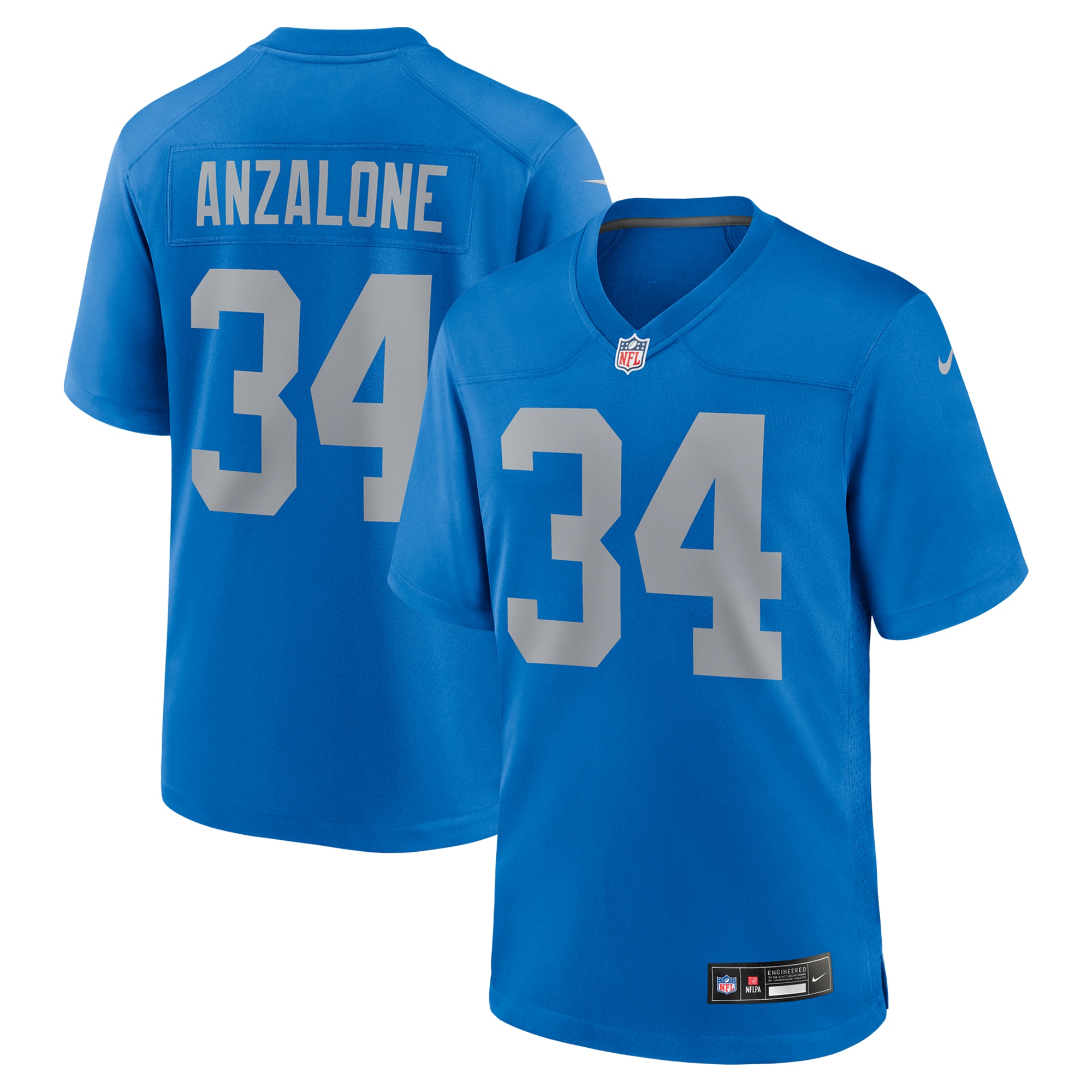Men's Detroit Lions Alex Anzalone Blue Alternate Game Jersey Js7858