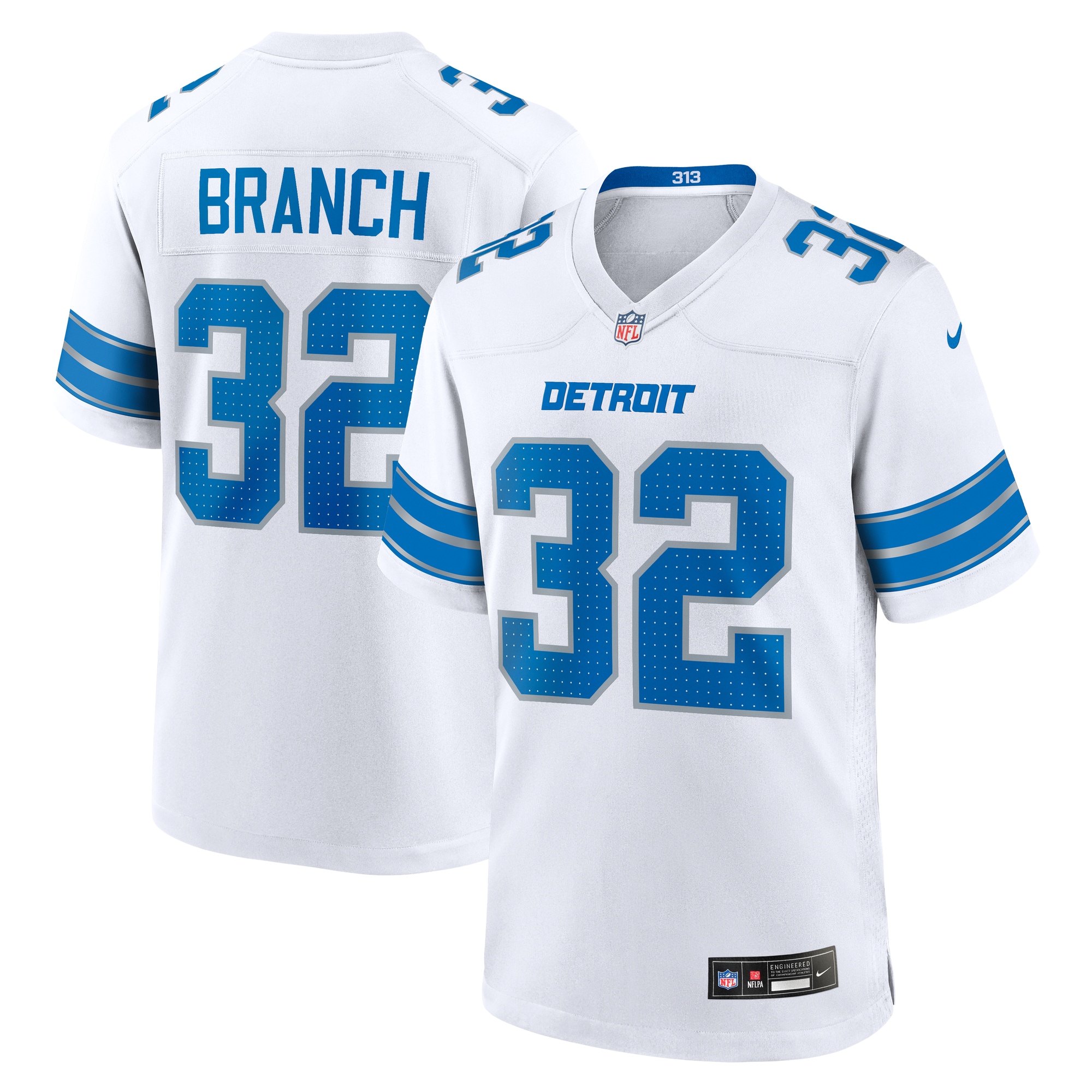 Men's Detroit Lions Brian Branch White White Game Jersey Js4365