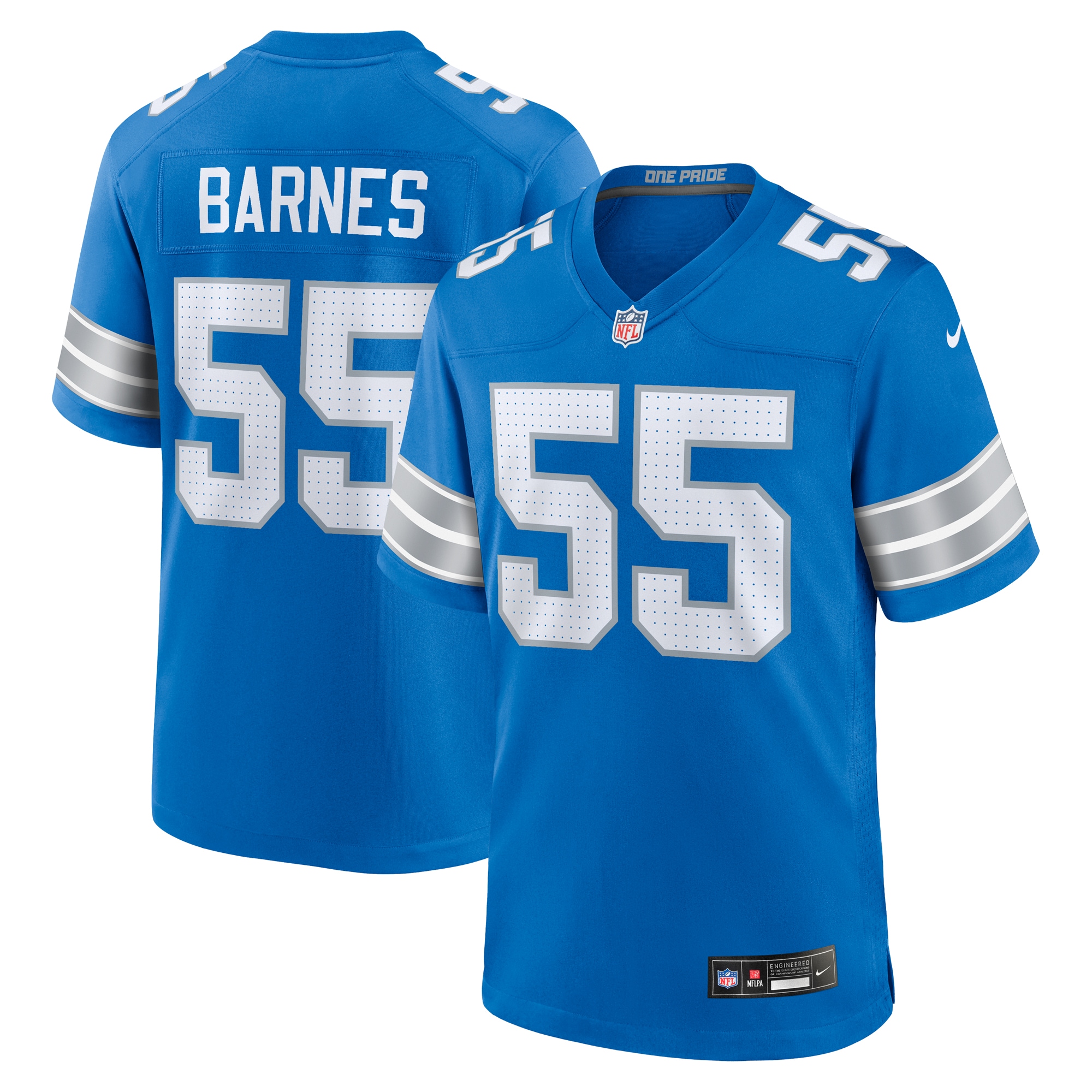 Men's Detroit Lions Derrick Barnes Blue Team Game Jersey Js5308