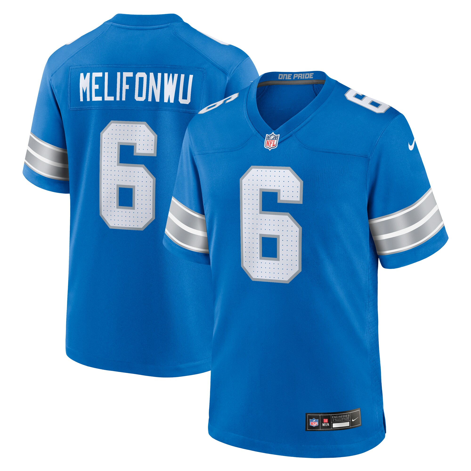 Men's Detroit Lions Ifeatu Melifonwu Blue Team Game Jersey Js6555