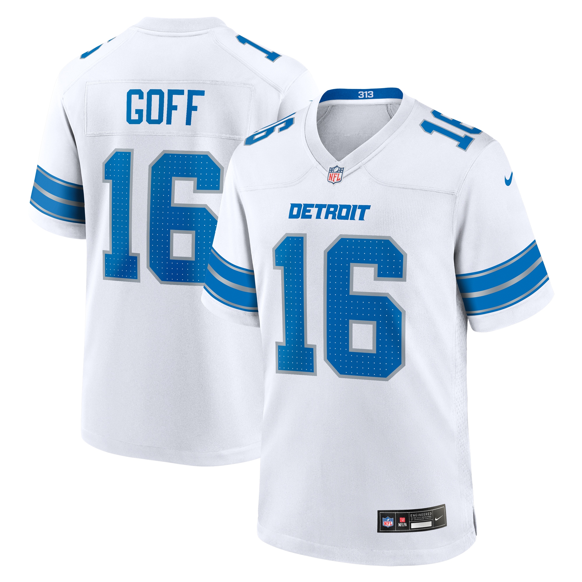Men's Detroit Lions Jared Goff White Game Jersey Js7897