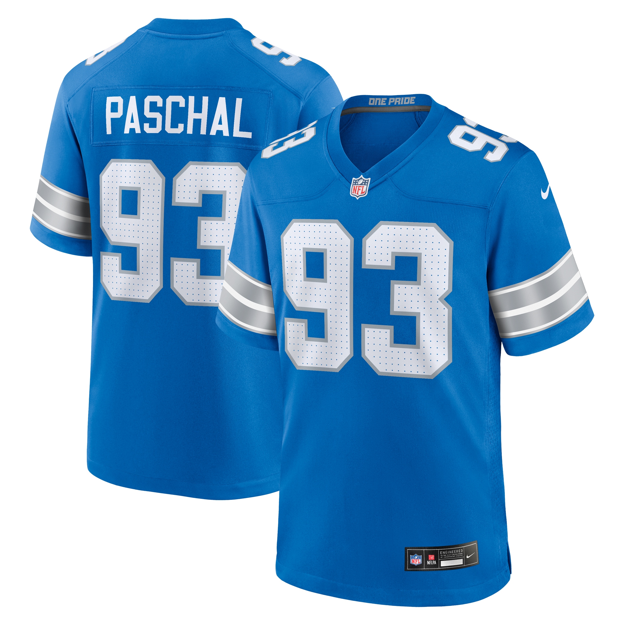 Men's Detroit Lions Josh Paschal Blue Team Game Jersey Js7704