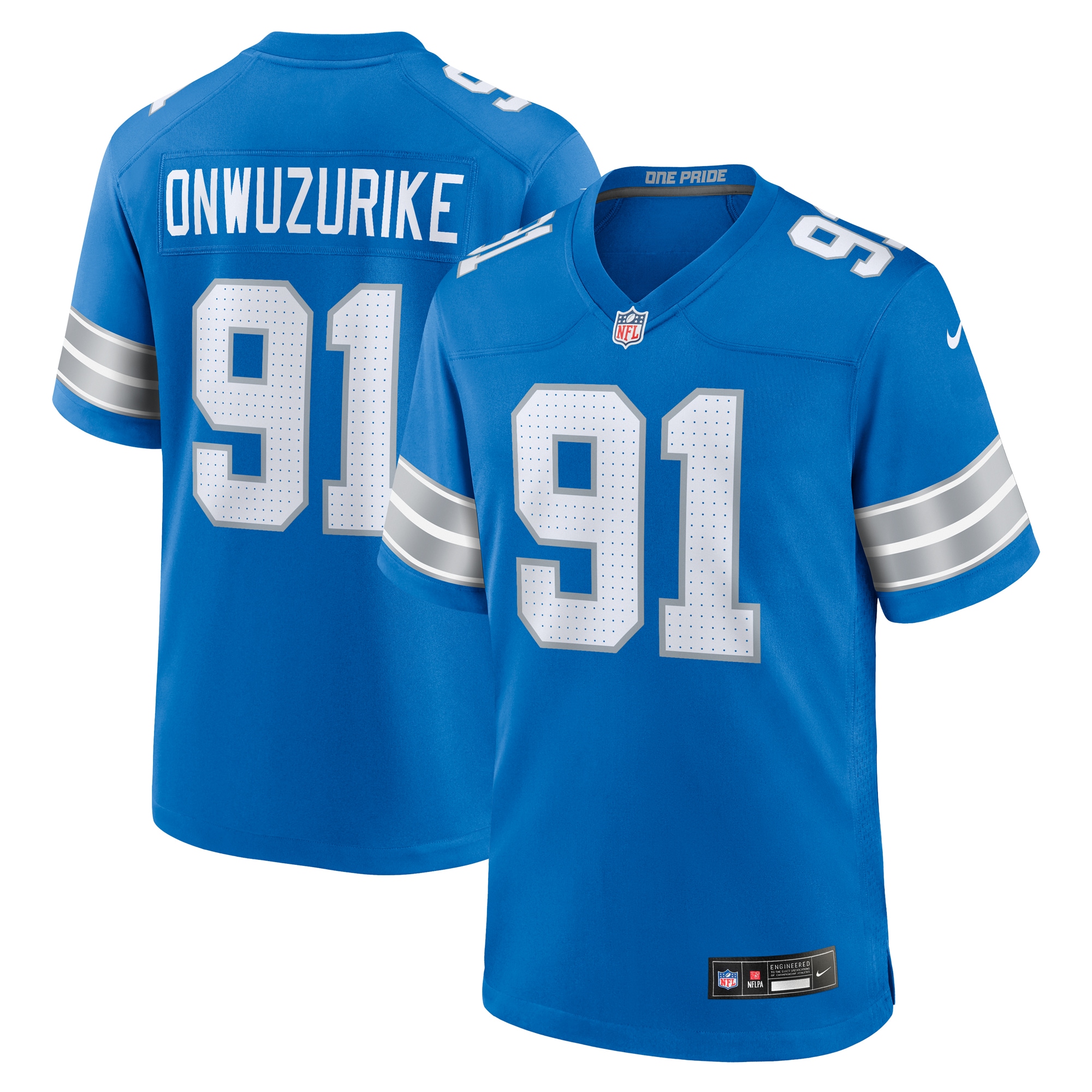 Men's Detroit Lions Levi Onwuzurike Blue Team Game Jersey Js2268