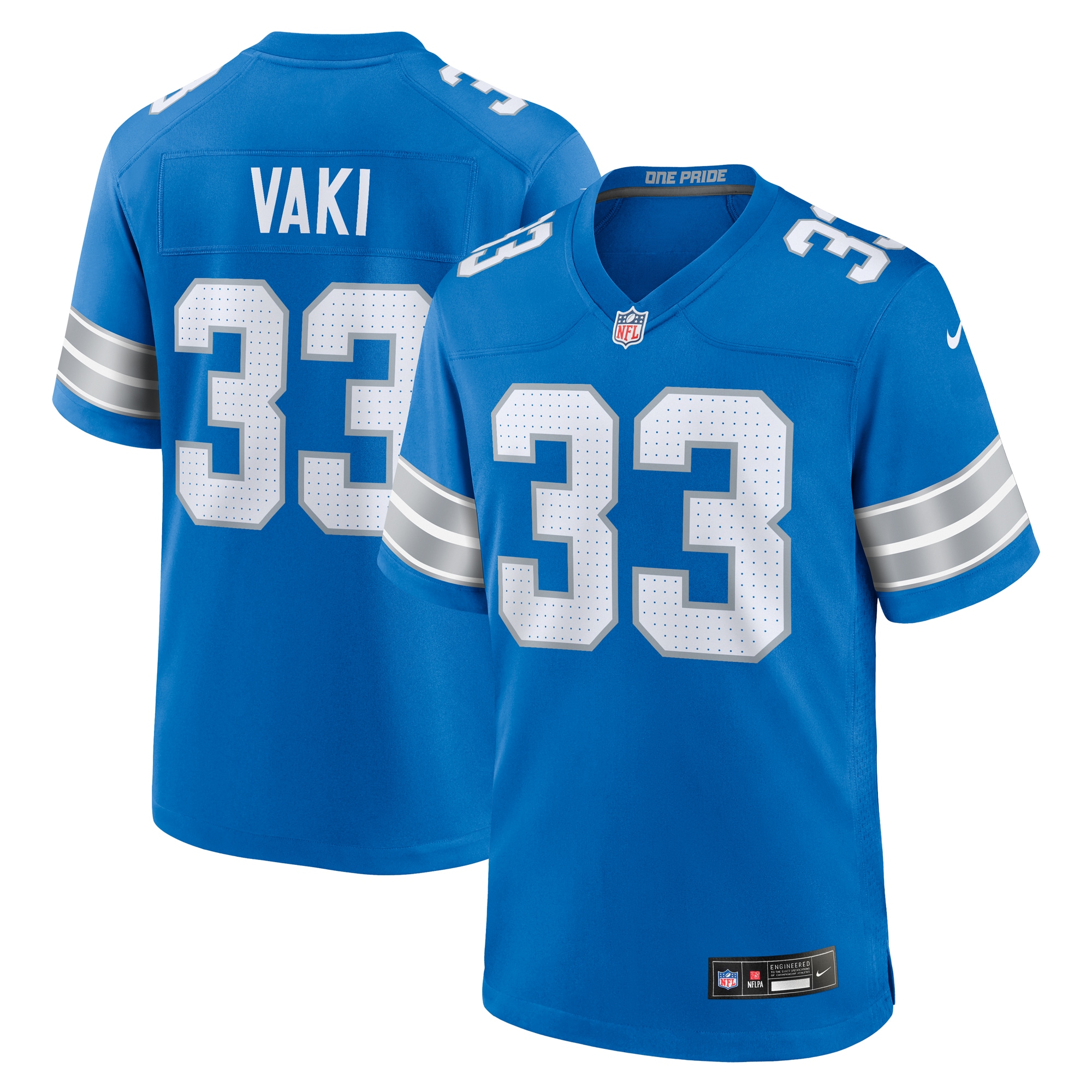 Men's Detroit Lions Sione Vaki Blue Team Game Jersey Js5262