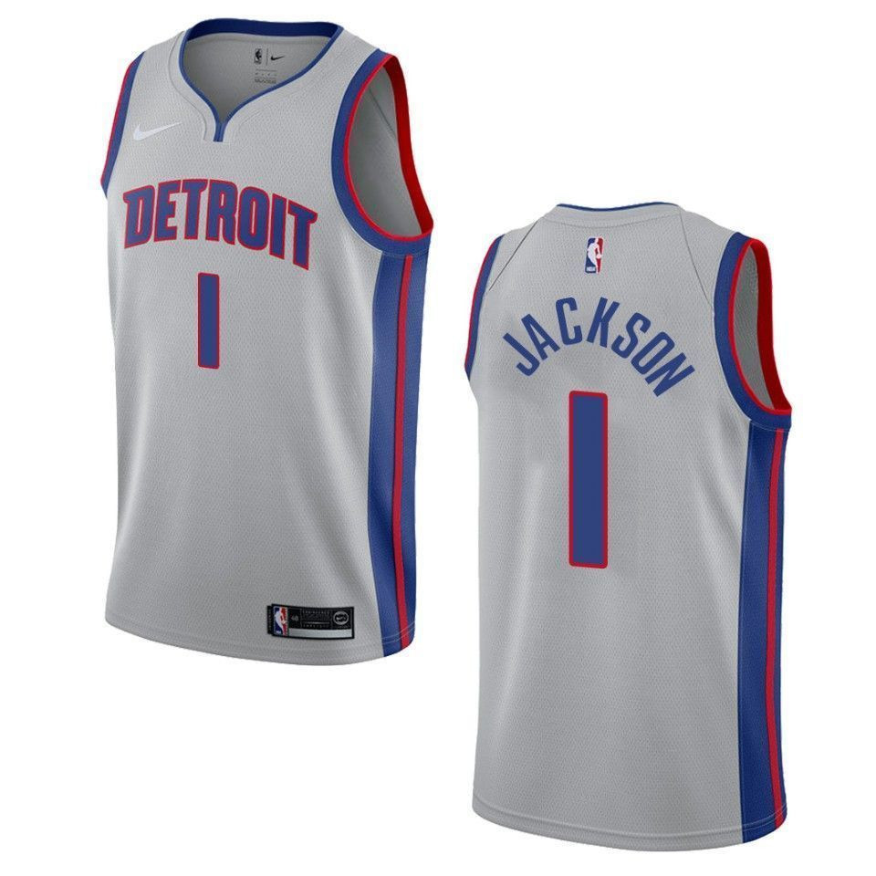 Men's Detroit Pistons 1 Reggie Jackson Statement Swingman Jersey - Gray