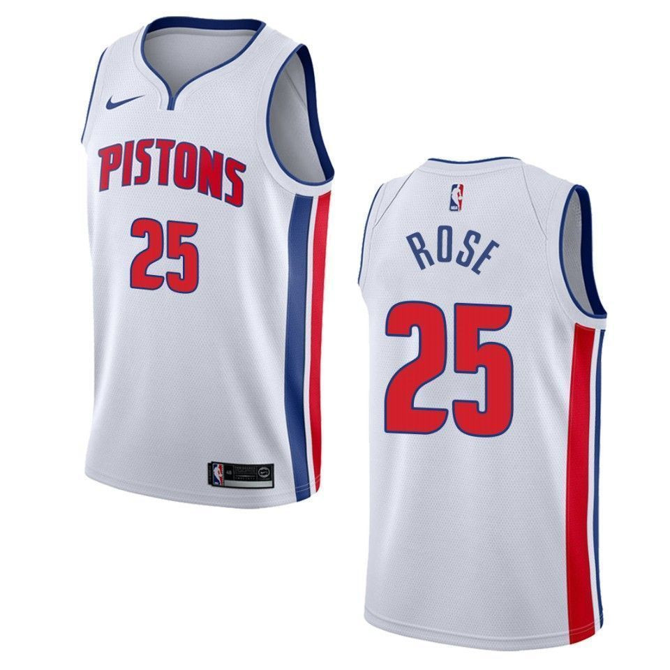 Men's Detroit Pistons 25 Derrick Rose Association Swingman Jersey - White