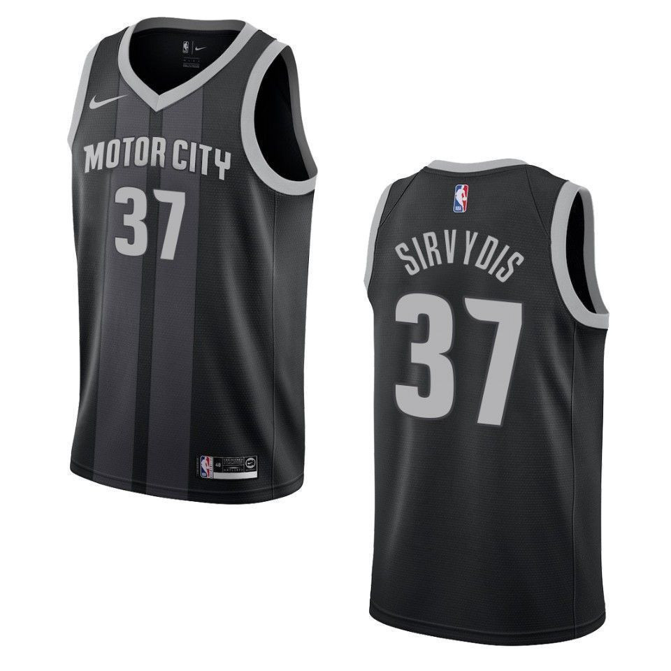 Men's Detroit Pistons 37 Deividas Sirvydis City Swingman Jersey - Black