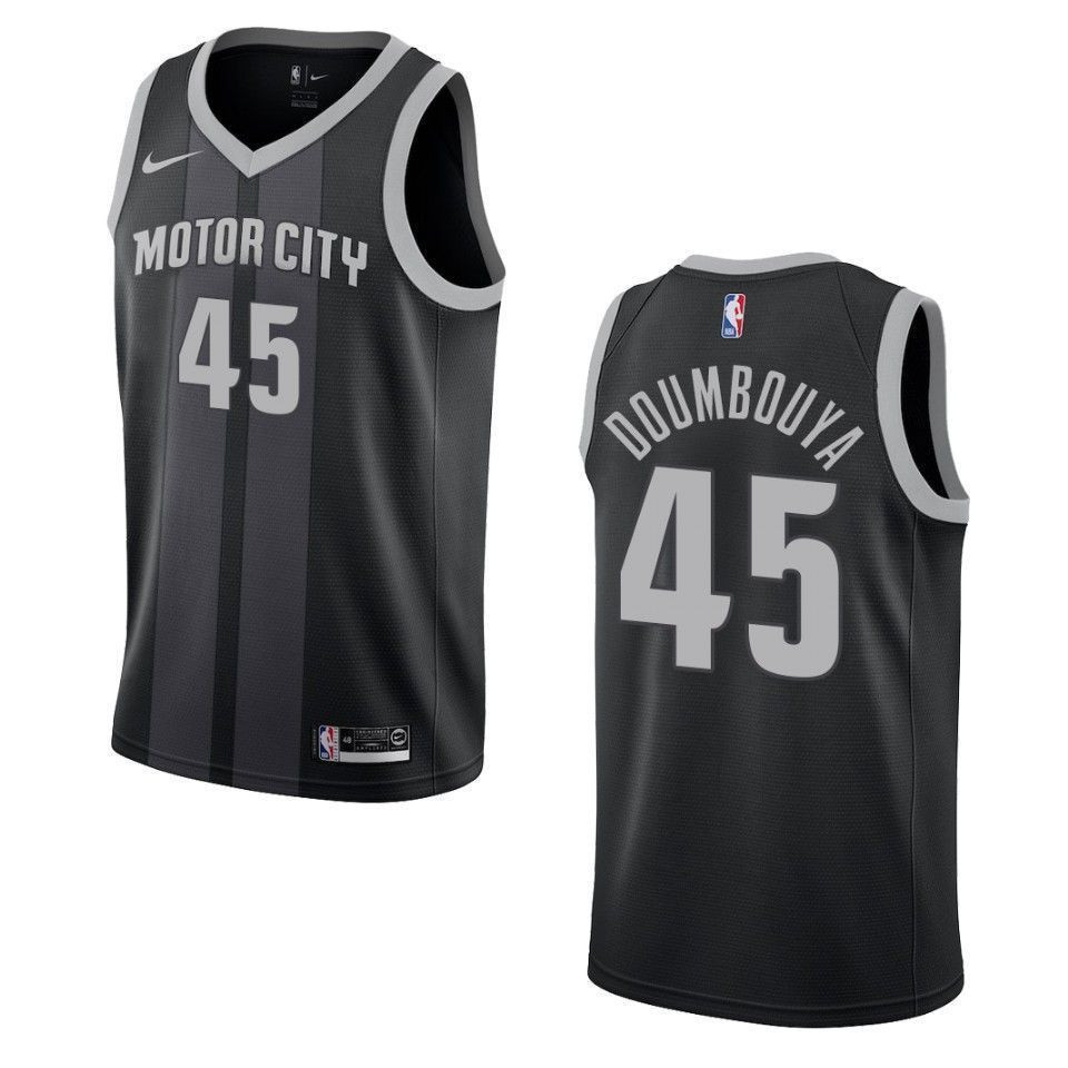 Men's Detroit Pistons 45 Sekou Doumbouya City Swingman Jersey - Black