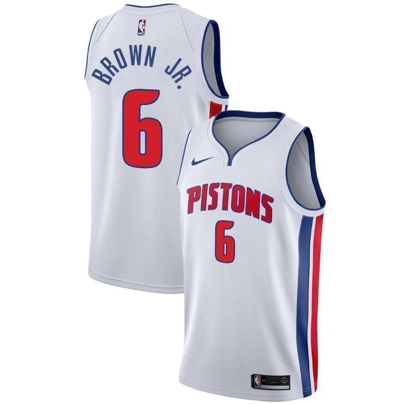Men's Detroit Pistons 6 Bruce Brown Jr. Association Swingman Jersey - White