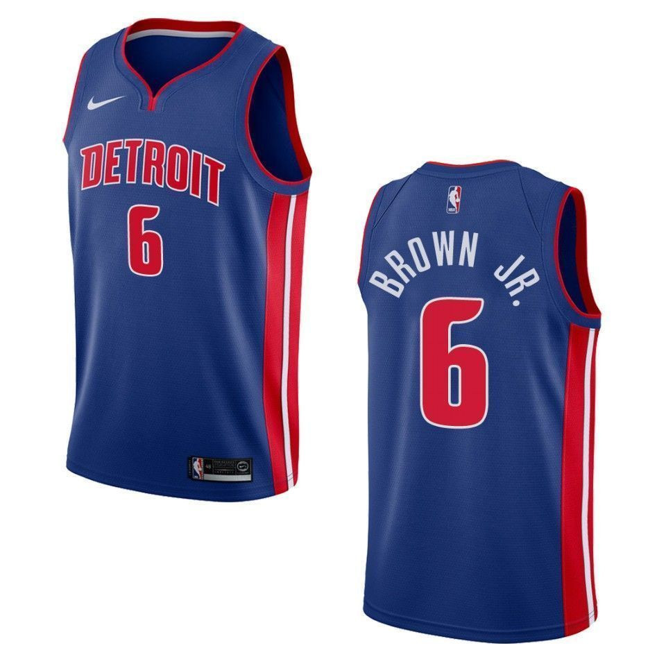 Men's Detroit Pistons 6 Bruce Brown Jr. Icon Swingman Jersey - Blue