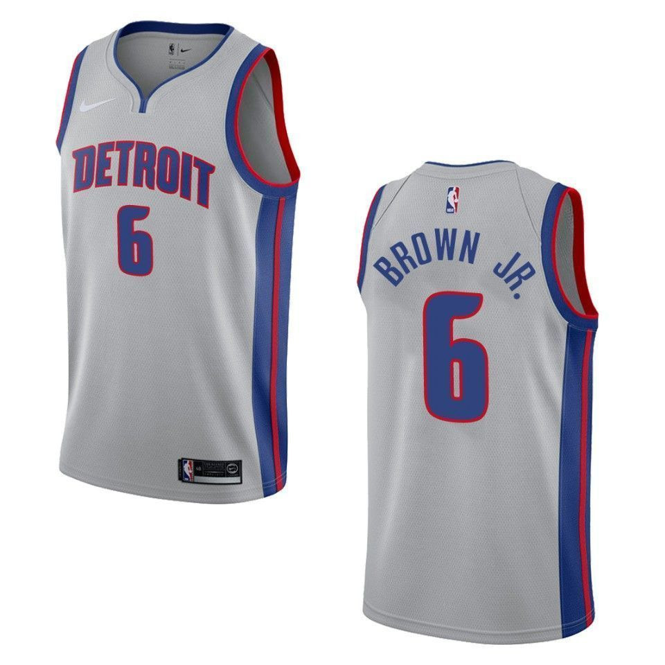 Men's Detroit Pistons 6 Bruce Brown Jr. Statement Swingman Jersey - Gray