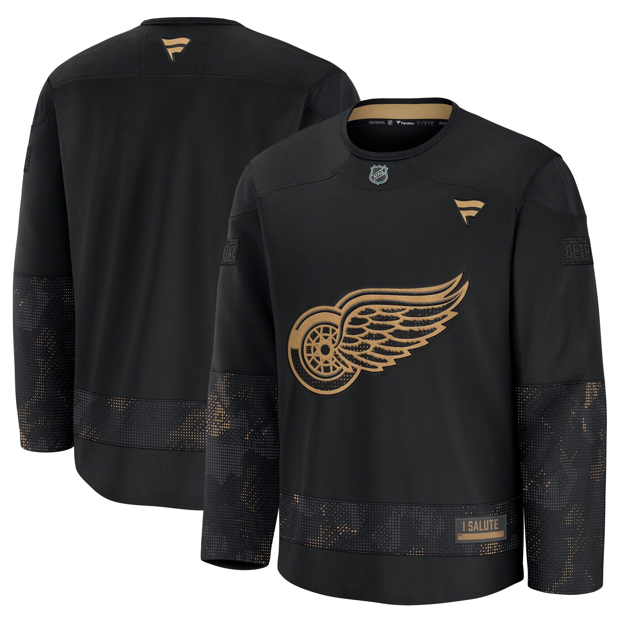 Men's Detroit Red Wings Black 2024 Military Appreciation Practice Jersey