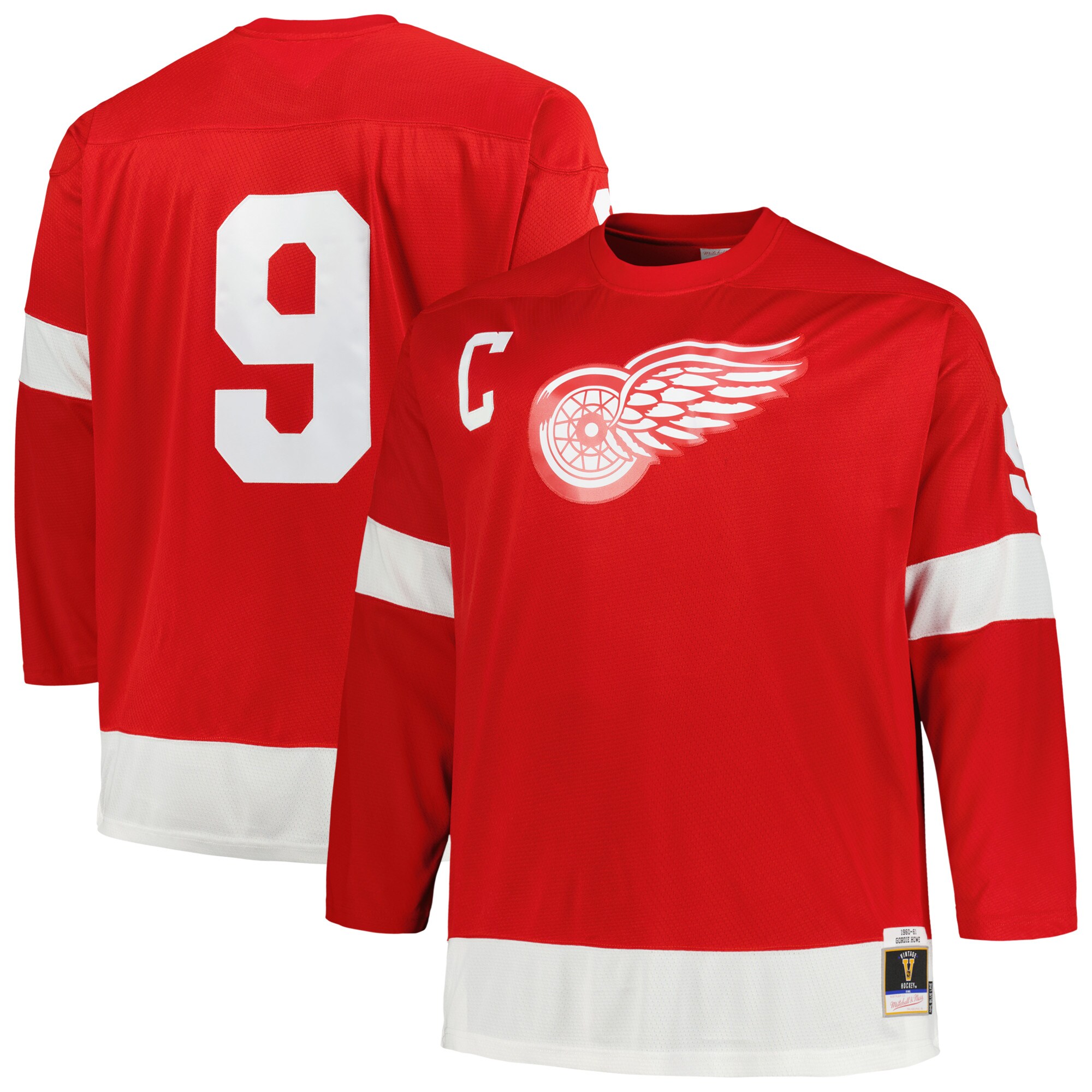 Men's Detroit Red Wings Gordie Howe Mitchell & Ness Red Big & Tall 1960 Captain Patch Blue Line Player Jersey