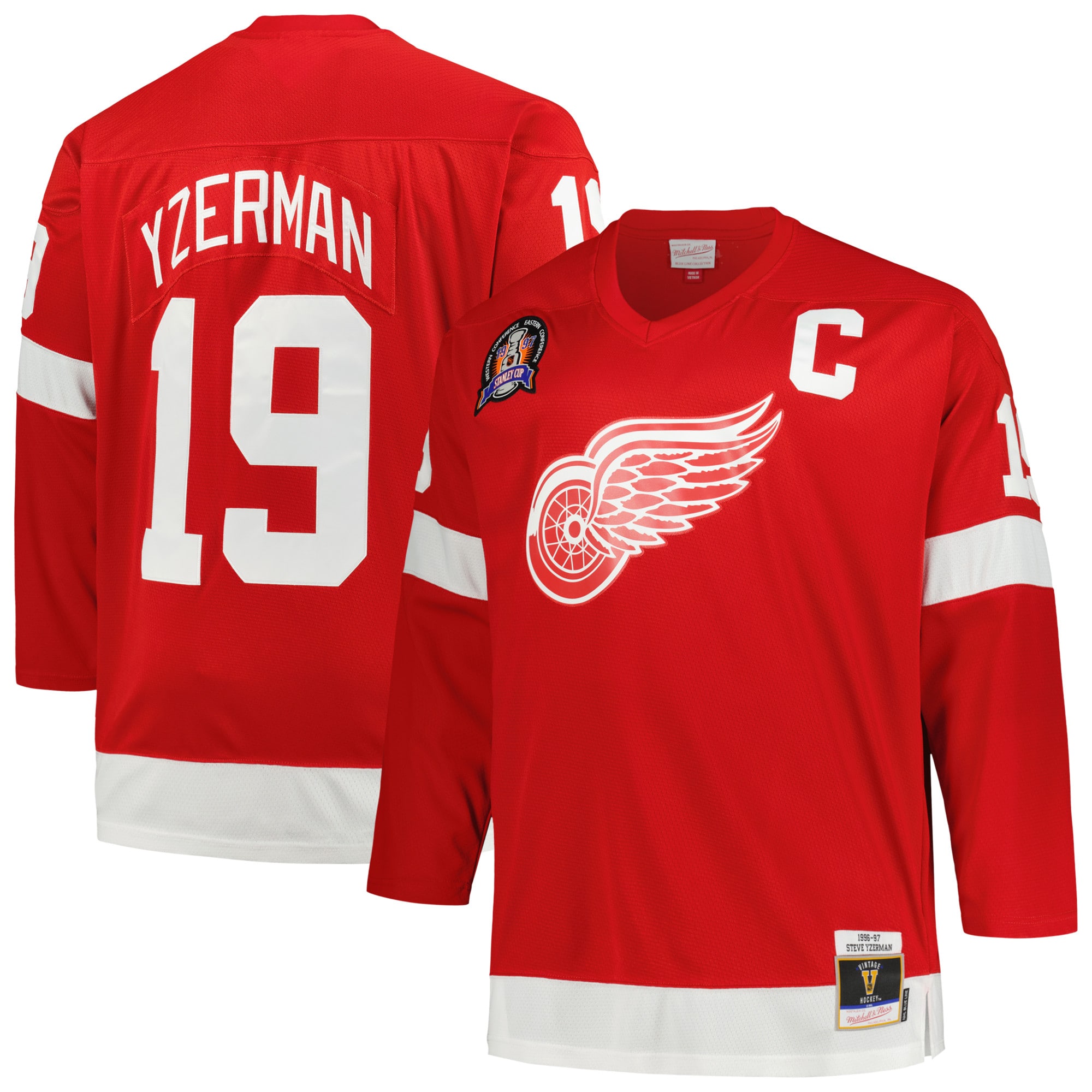 Men's Detroit Red Wings Steve Yzerman Mitchell & Ness Red Big & Tall Captain Patch Blue Line Player Jersey