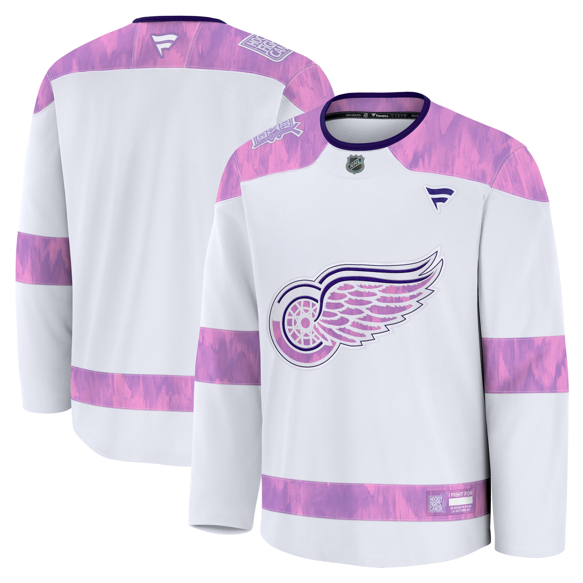 Men's Detroit Red Wings White 2024 Hockey Fights Cancer Practice Jersey