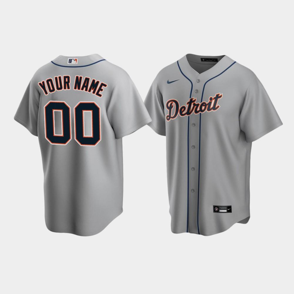 Men's Detroit Tigers 00 Custom Gray Road Jersey
