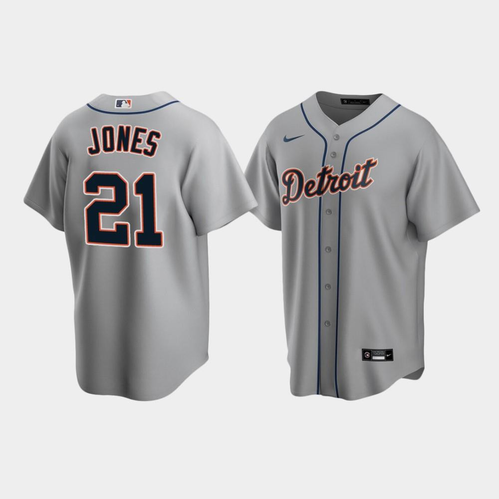 Men's Detroit Tigers 21 Jacoby Jones Gray Road Jersey