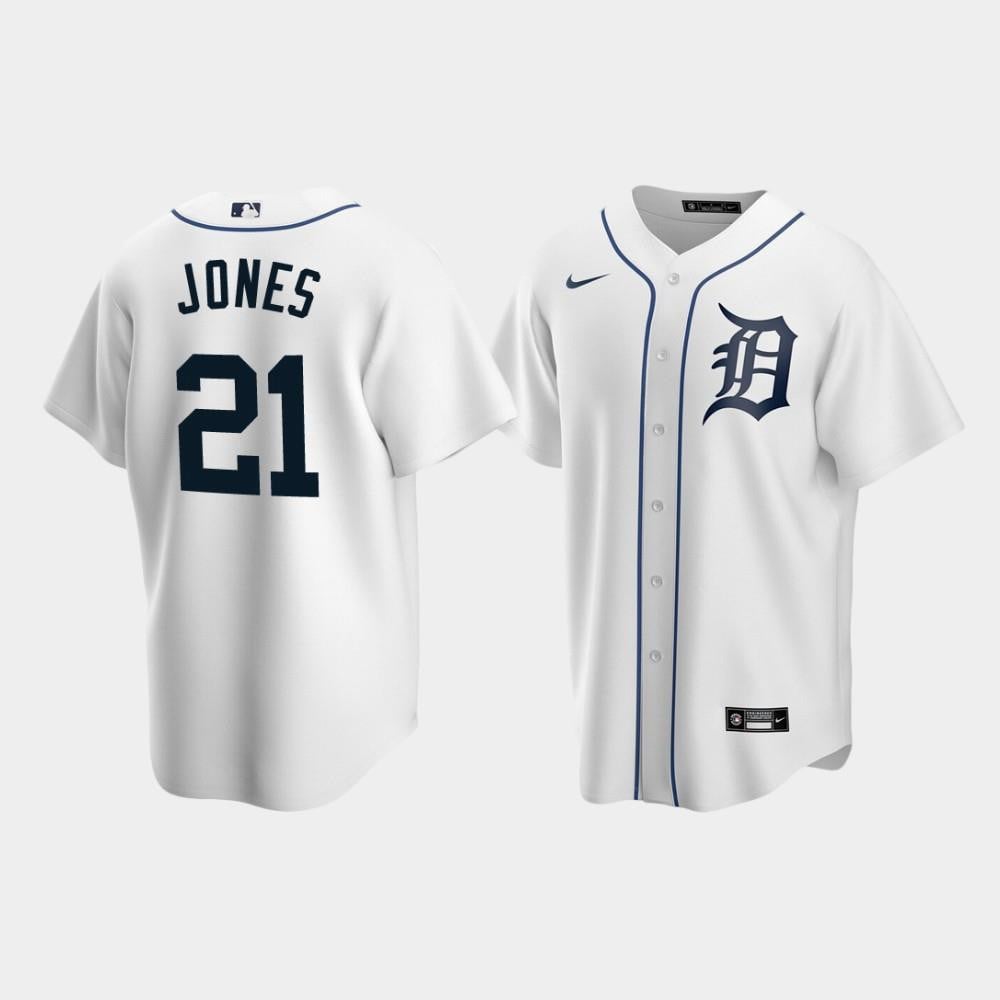 Men's Detroit Tigers 21 Jacoby Jones White Home Jersey