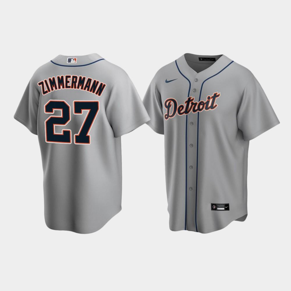 Men's Detroit Tigers 27 Jordan Zimmermann Gray Road Jersey