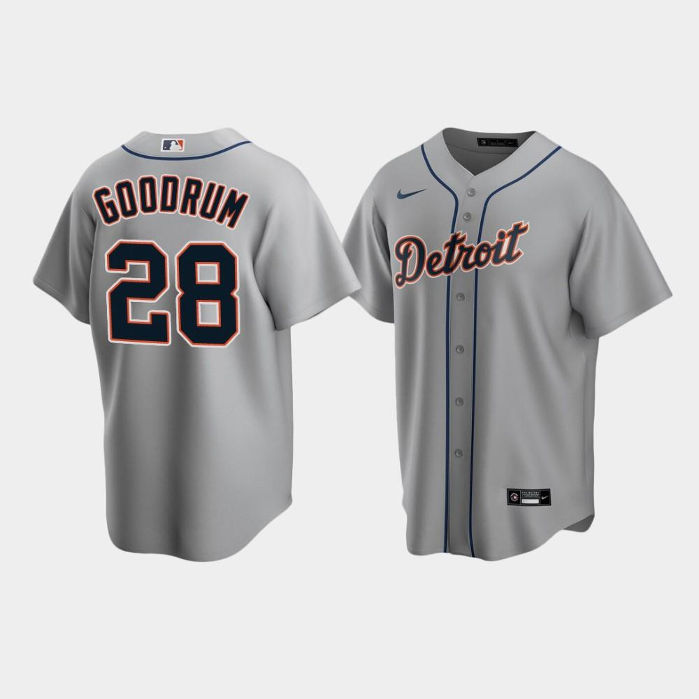 Men's Detroit Tigers 28 Niko Goodrum Gray Road Jersey
