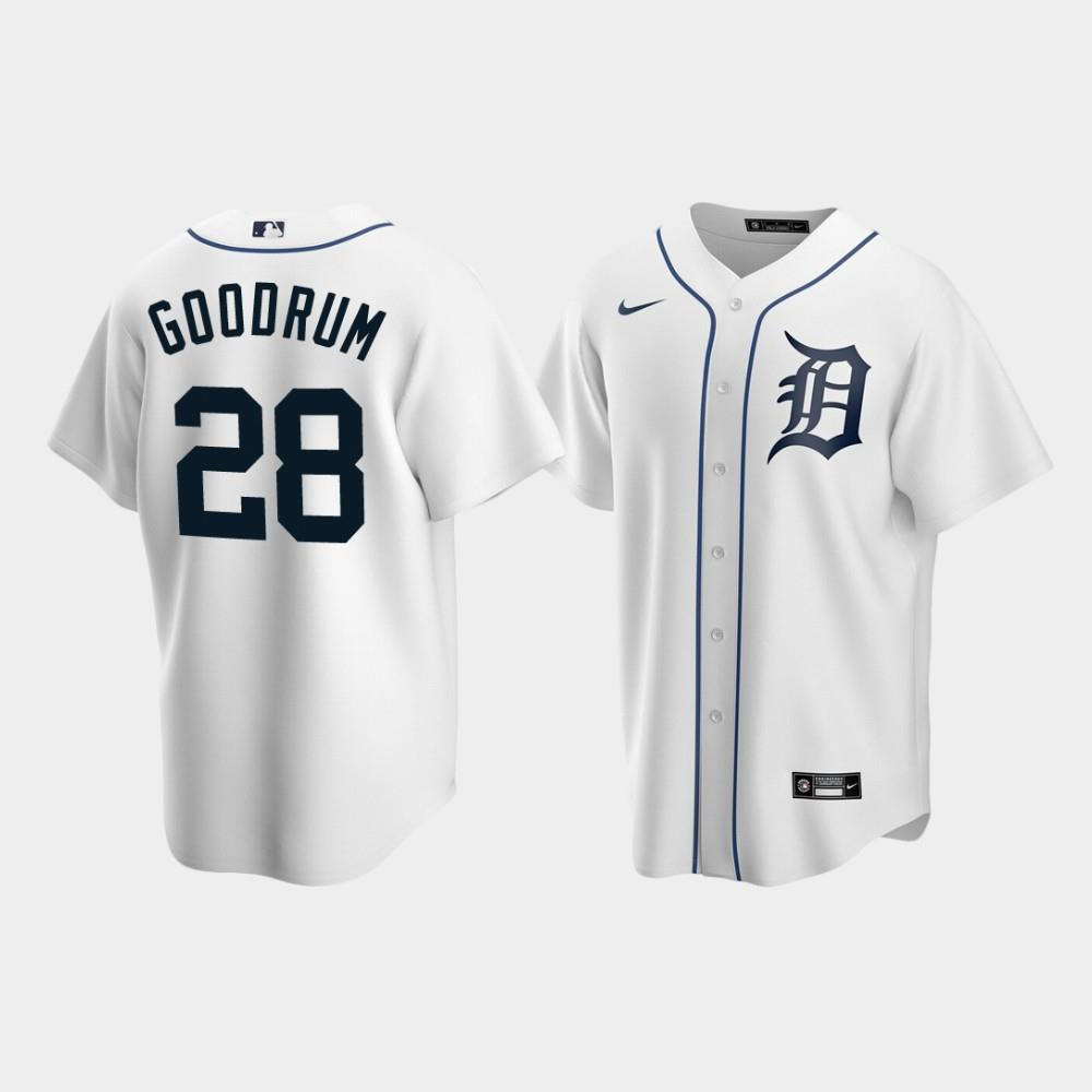 Men's Detroit Tigers 28 Niko Goodrum White Home Jersey