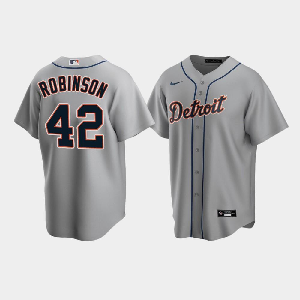 Men's Detroit Tigers 42 Jackie Robinson Gray Road Jersey